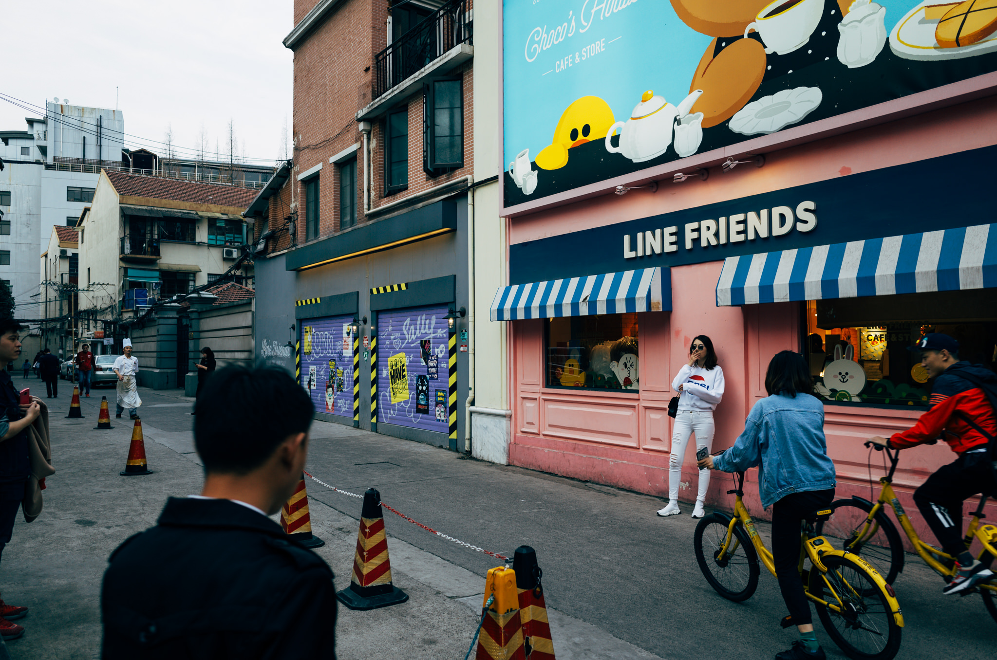 Shanghai street scene with a Line Friends store.