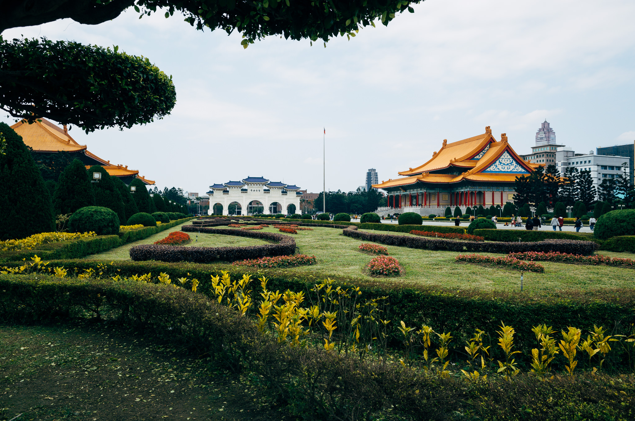 Formal gardens at the Chiang Kai-shek Memorial Hall in Taipei, Taiwan.