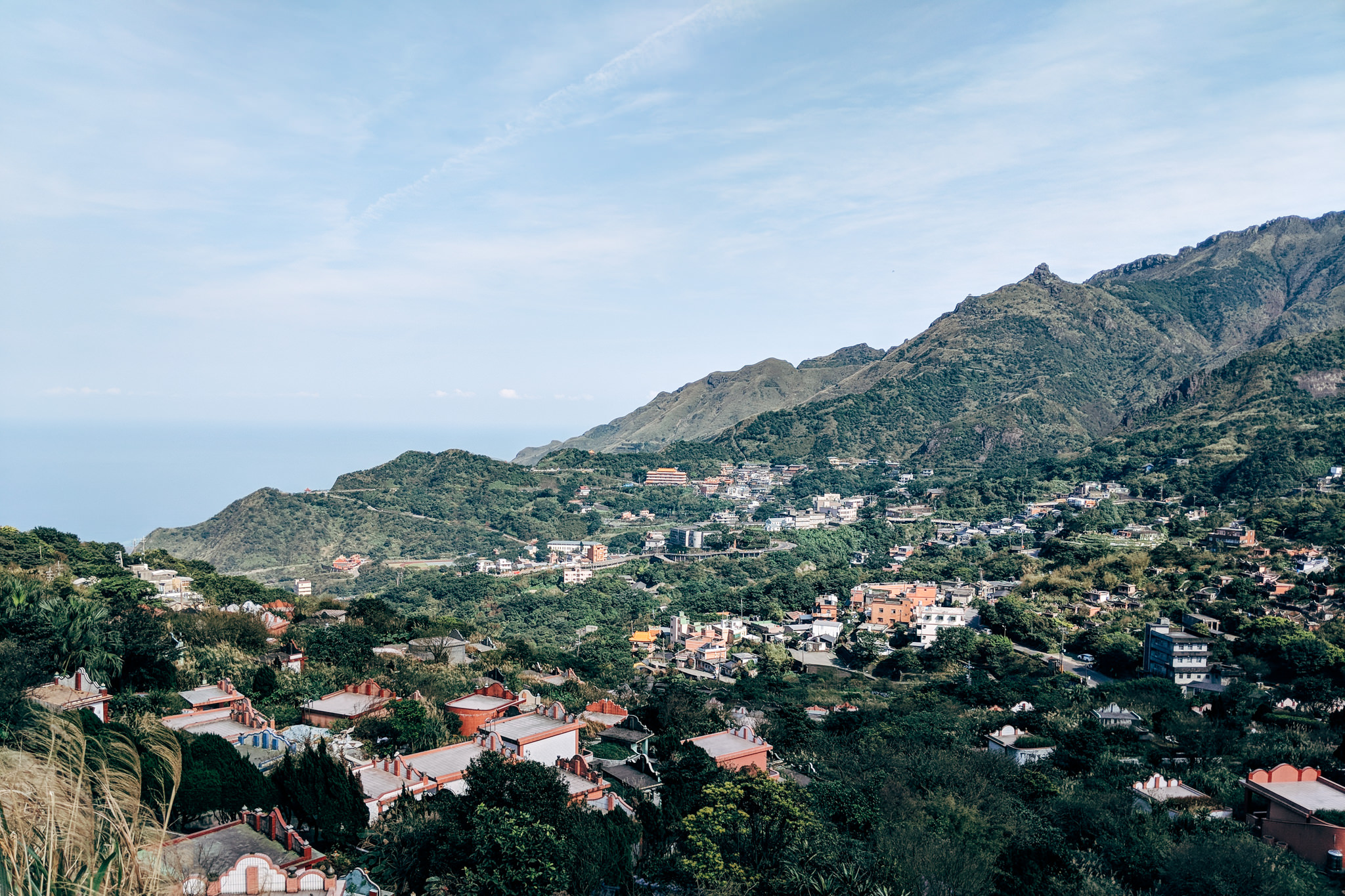 Jiufen, Taiwan hillside town overlooking the ocean.
