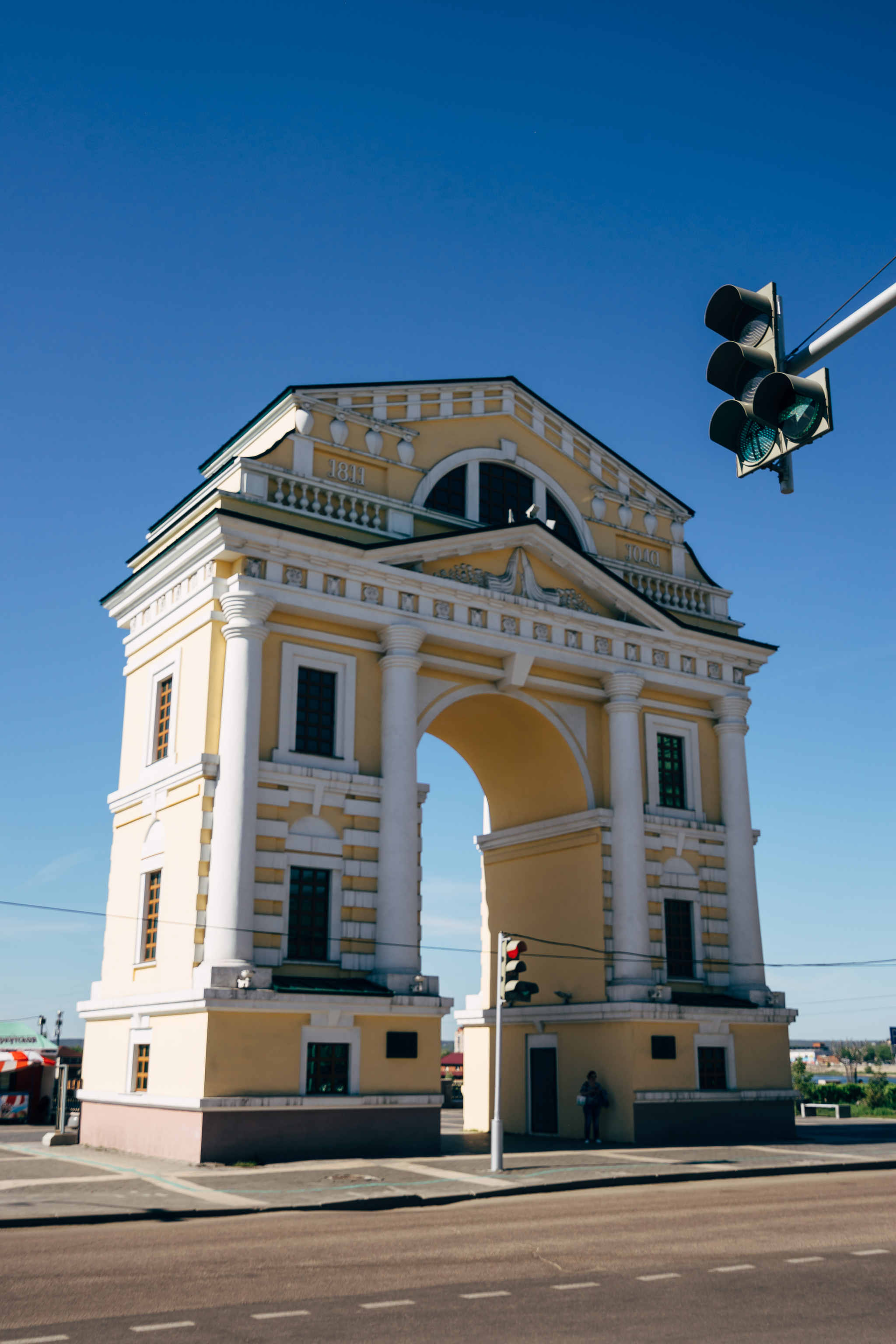 Moscow Gate arch in Irkutsk, Russia.