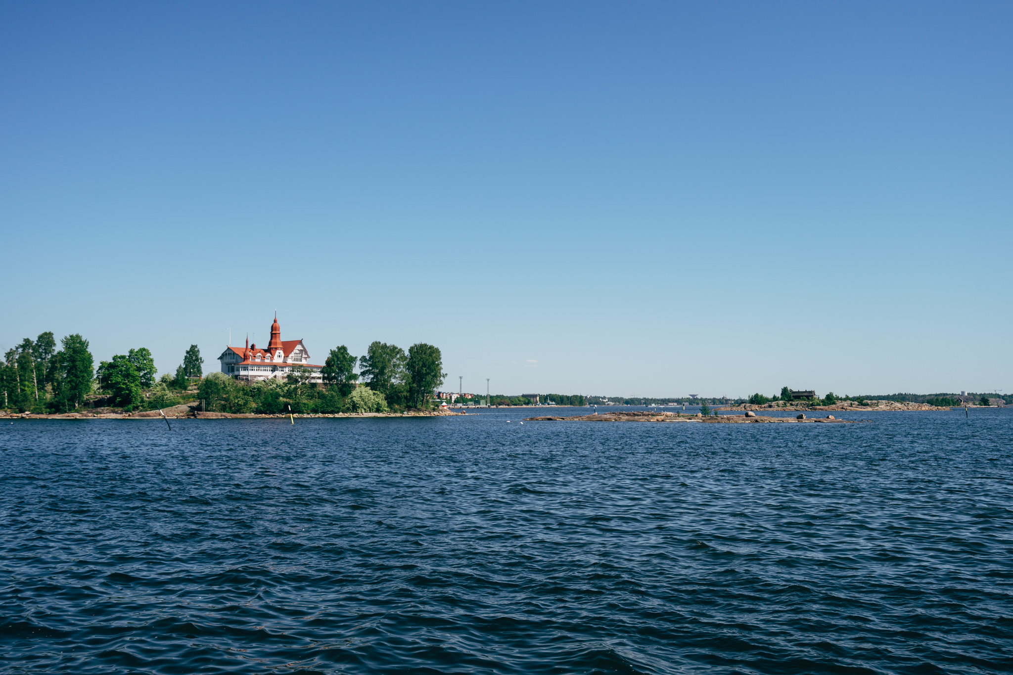 Saaristo Luoto restaurant in Helsinki, Finland, on a sunny day.