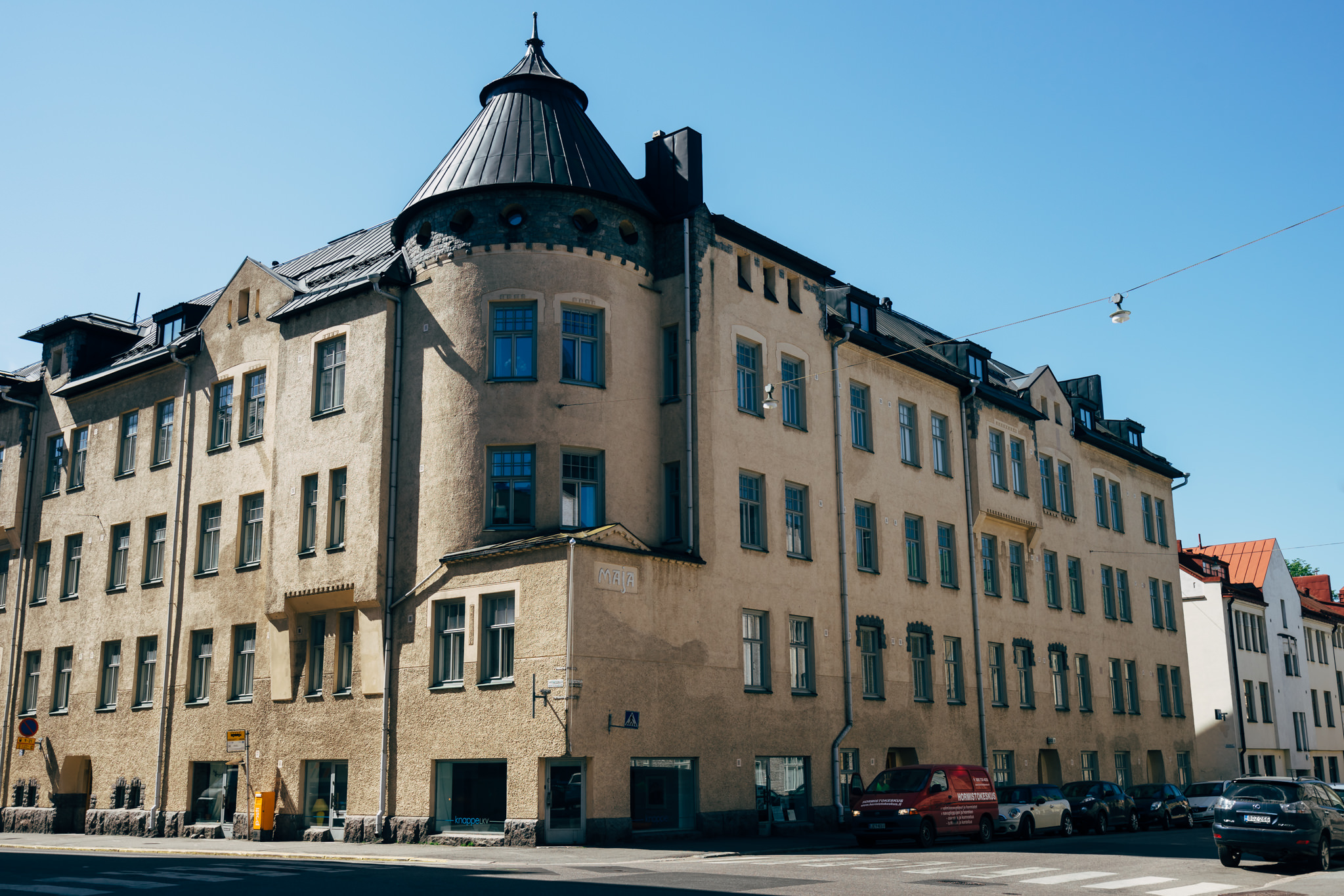 Helsinki, Finland building with a corner turret.