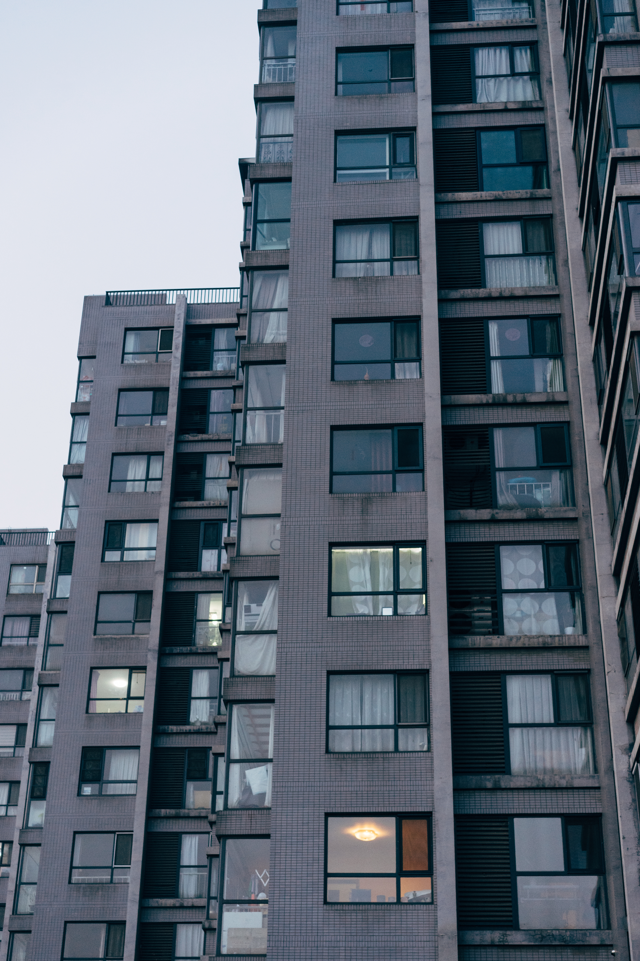 Grey apartment buildings in Beijing, China.