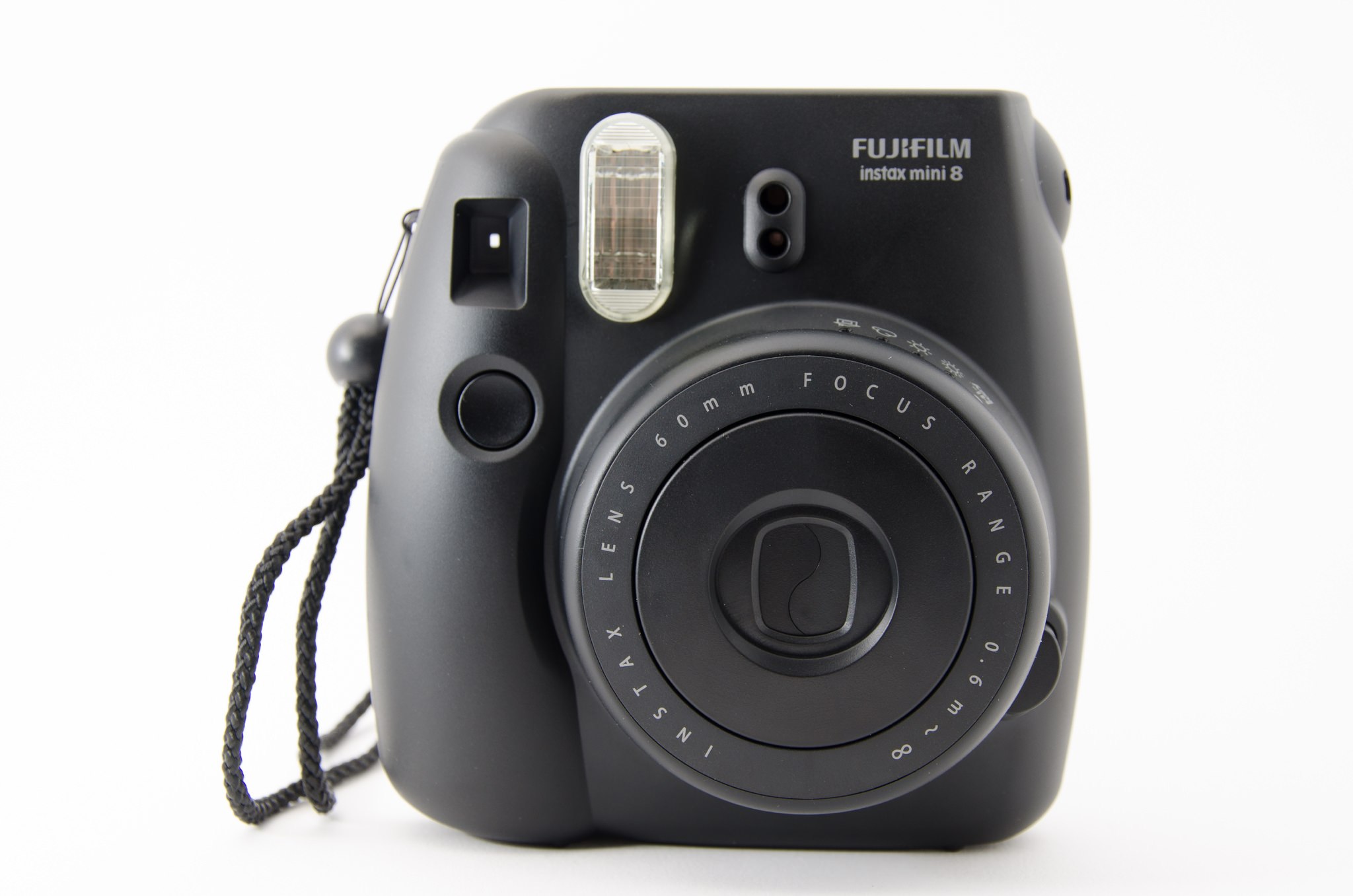 Black Fujifilm Instax Mini 8 instant camera.