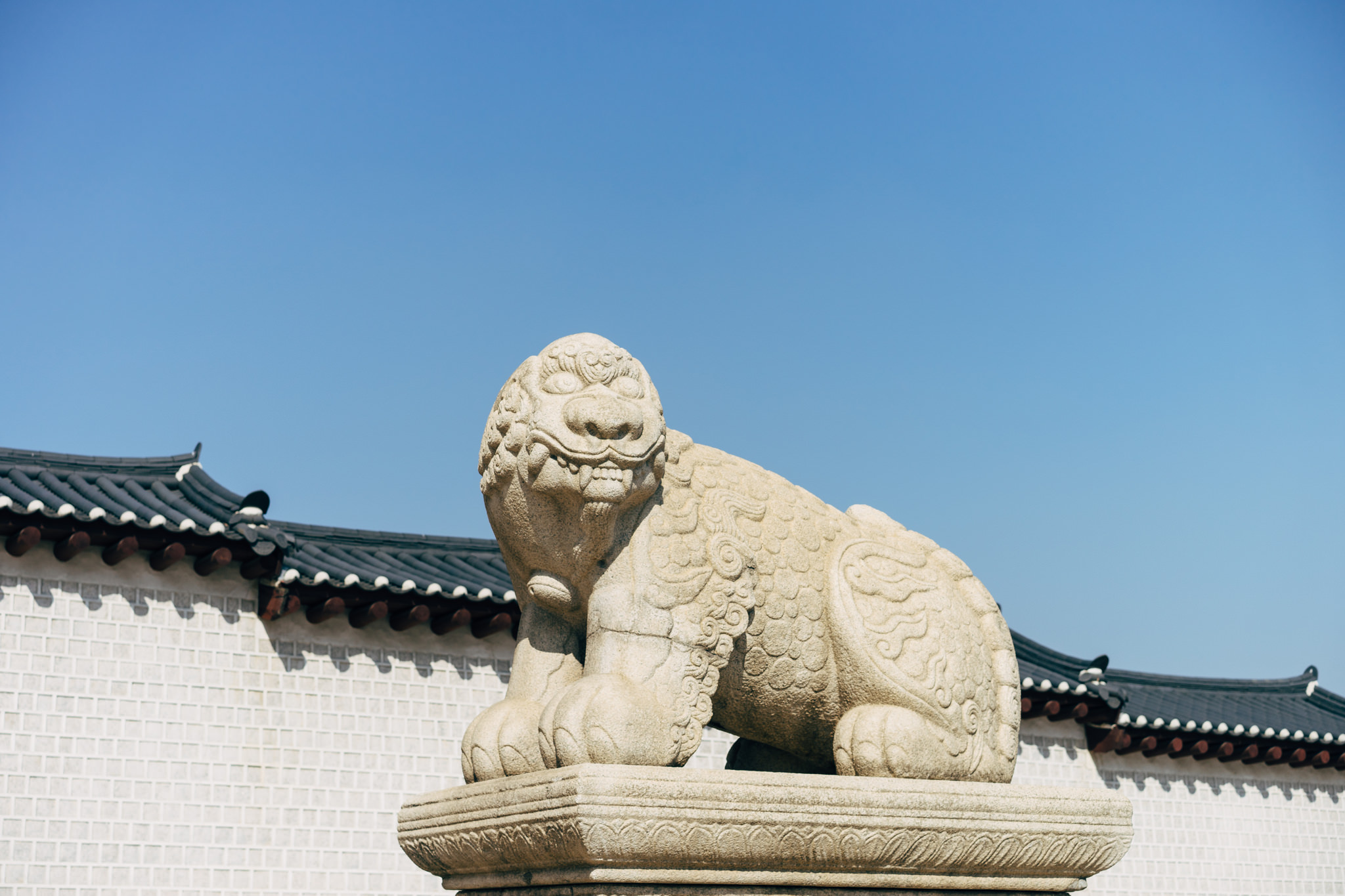 Stone lion statue at Gyeongbokgung Palace.