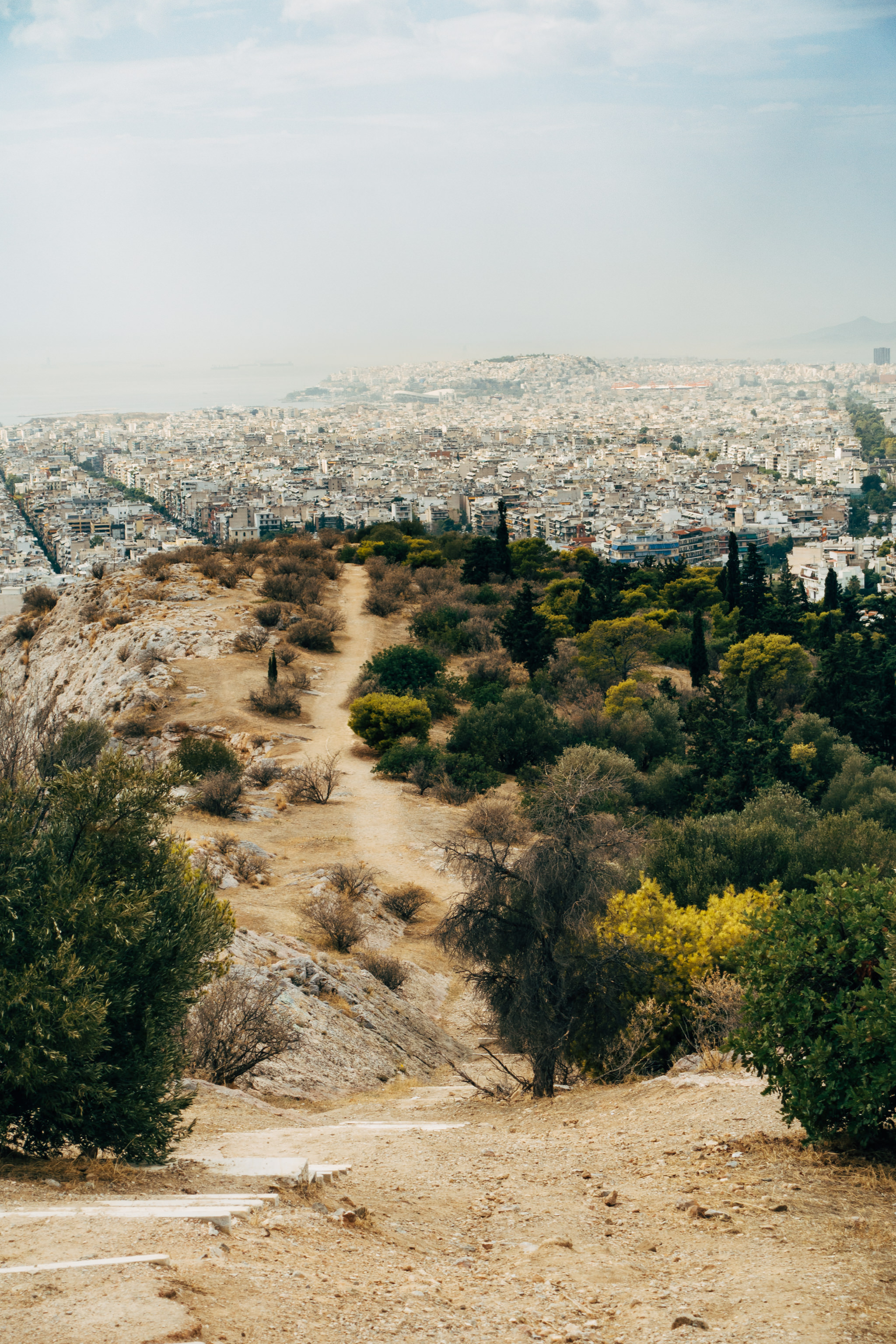 Overlook of Athens, Greece from Filopappou Hill.