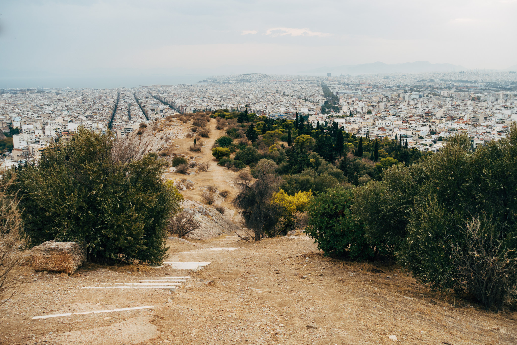 Filopappou Hill overlooking Athens, Greece.