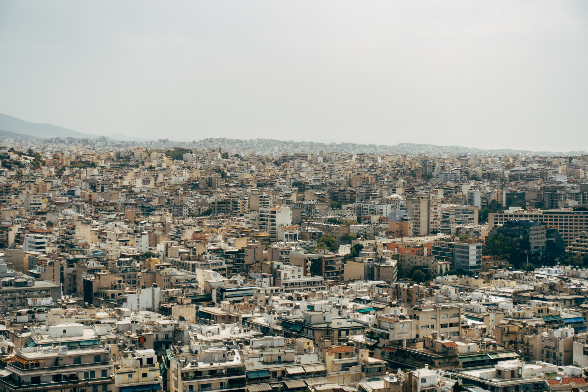 Aerial view of Athens cityscape.