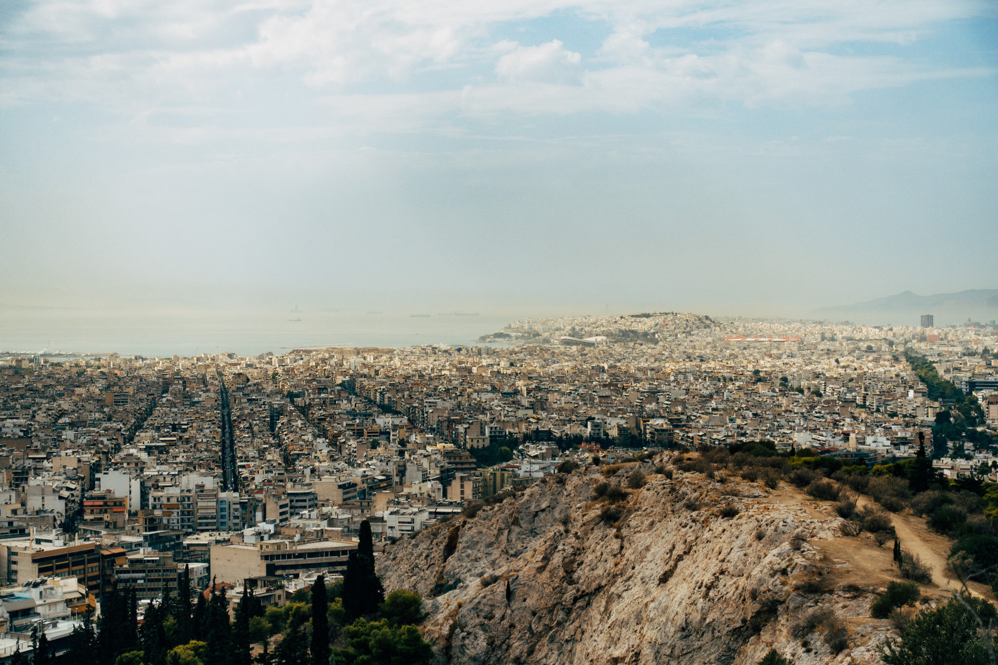 Panoramic view of Athens, Greece from Filopappou Hill.