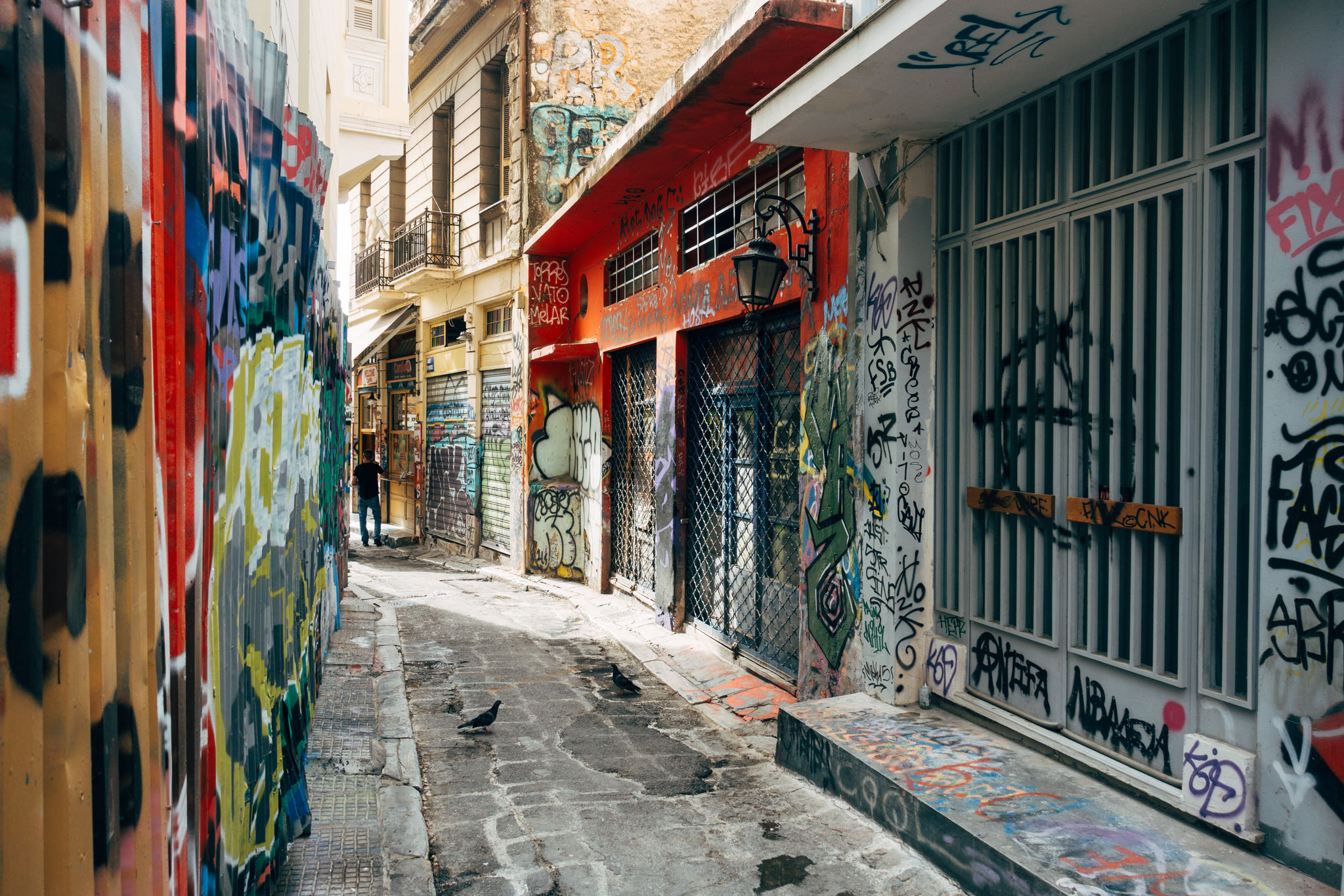 Athens alleyway covered in graffiti.
