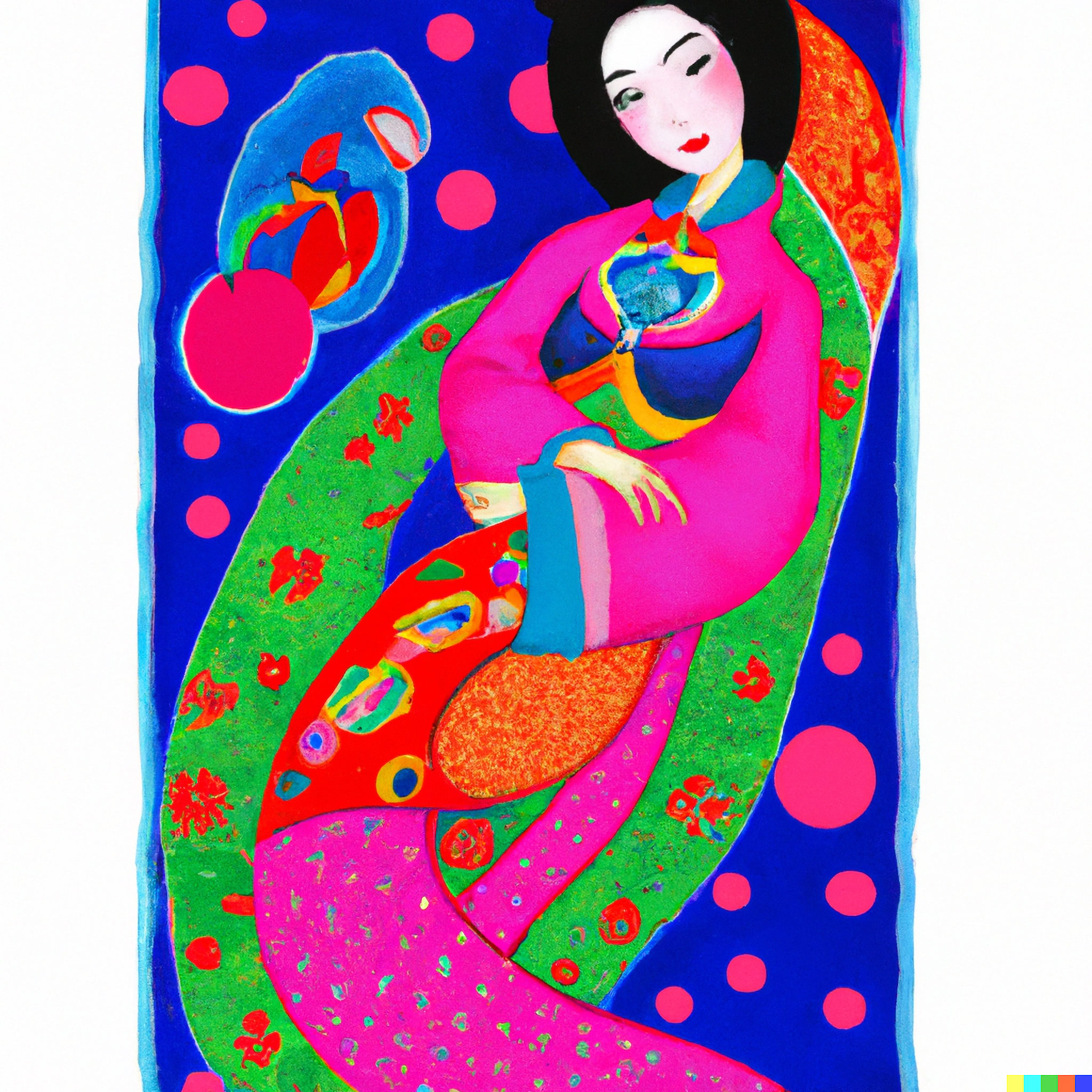 Vibrant painting of a woman in traditional Chinese clothing.
