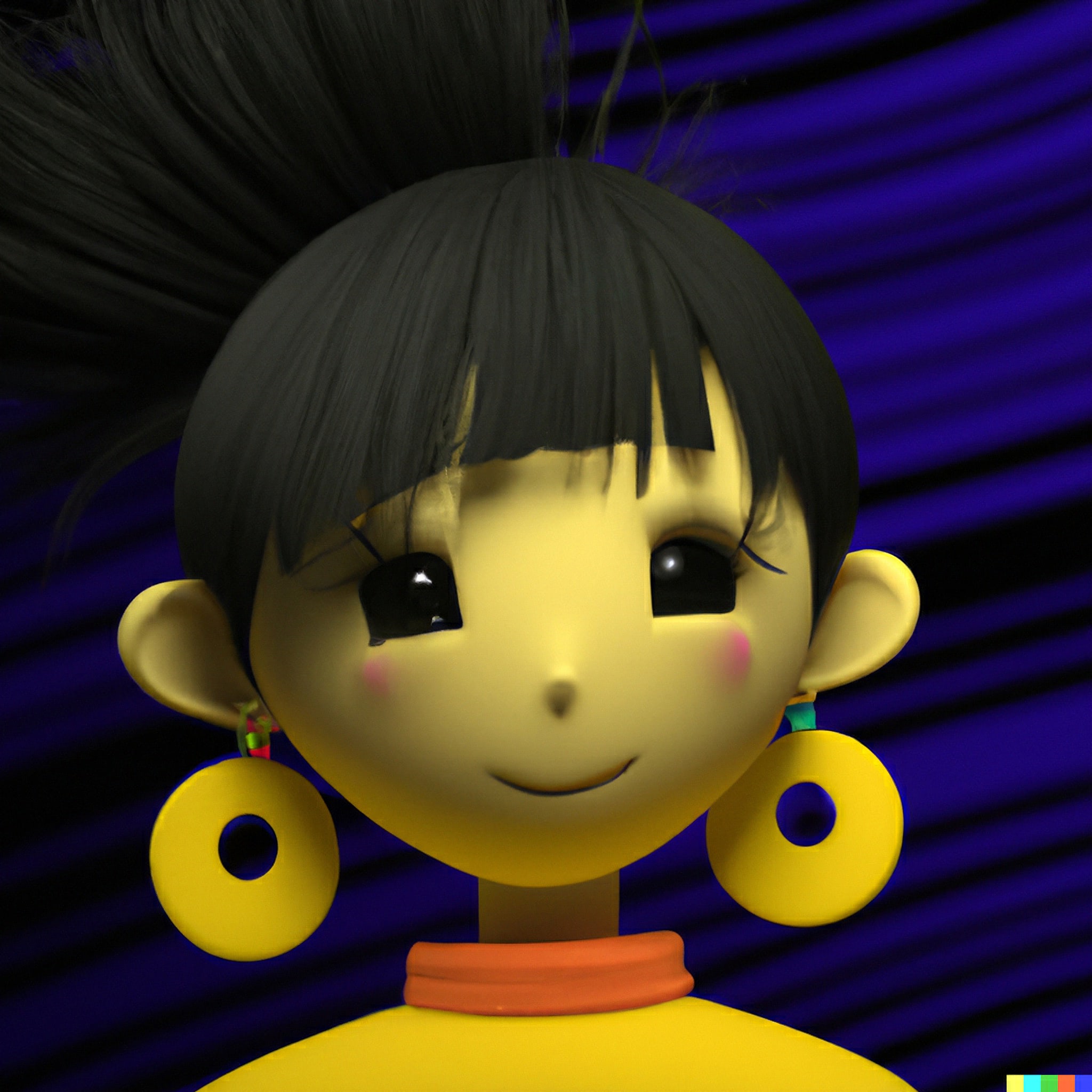 Cartoon illustration of a Chinese woman with black hair in a yellow dress.