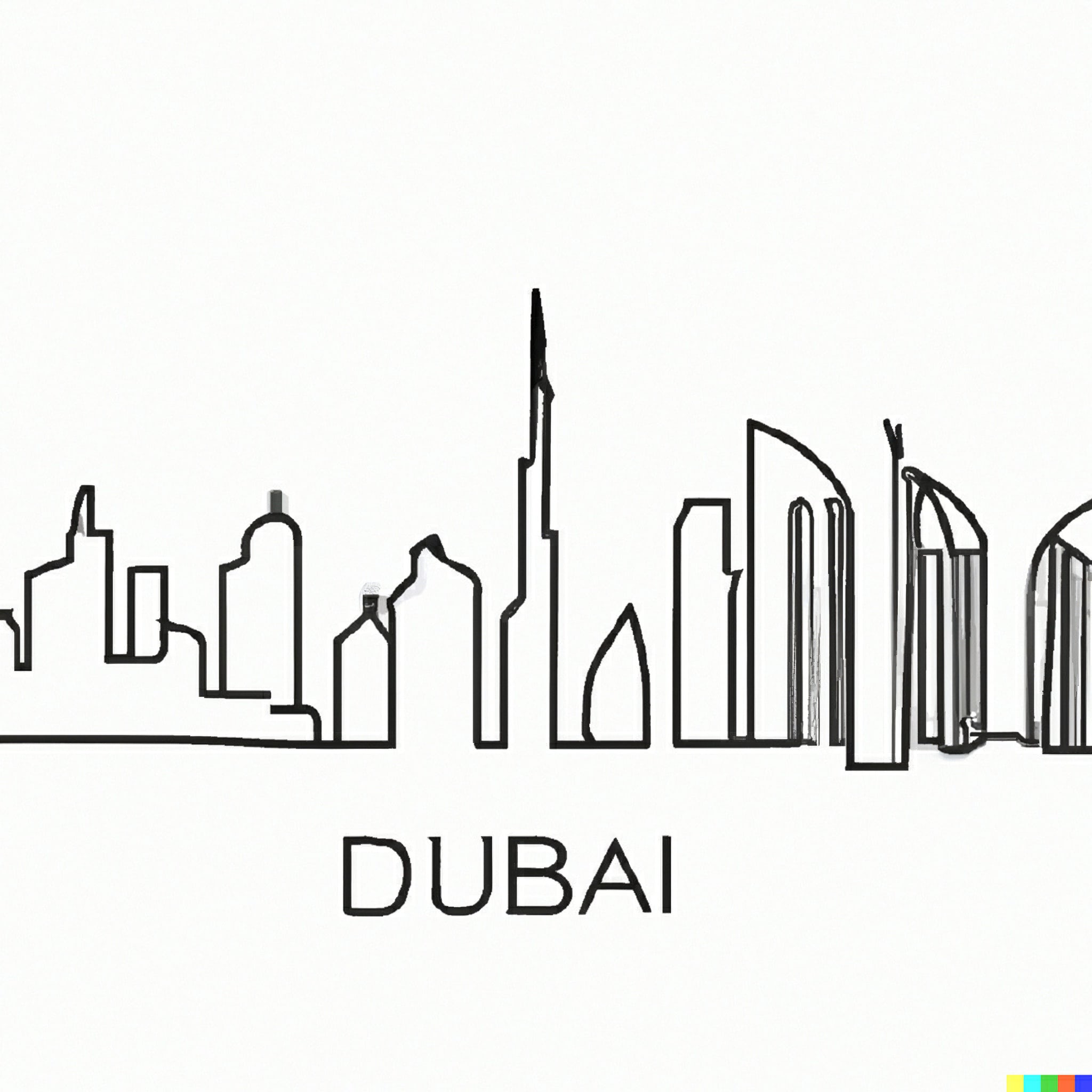 Line art illustration of the Dubai skyline.