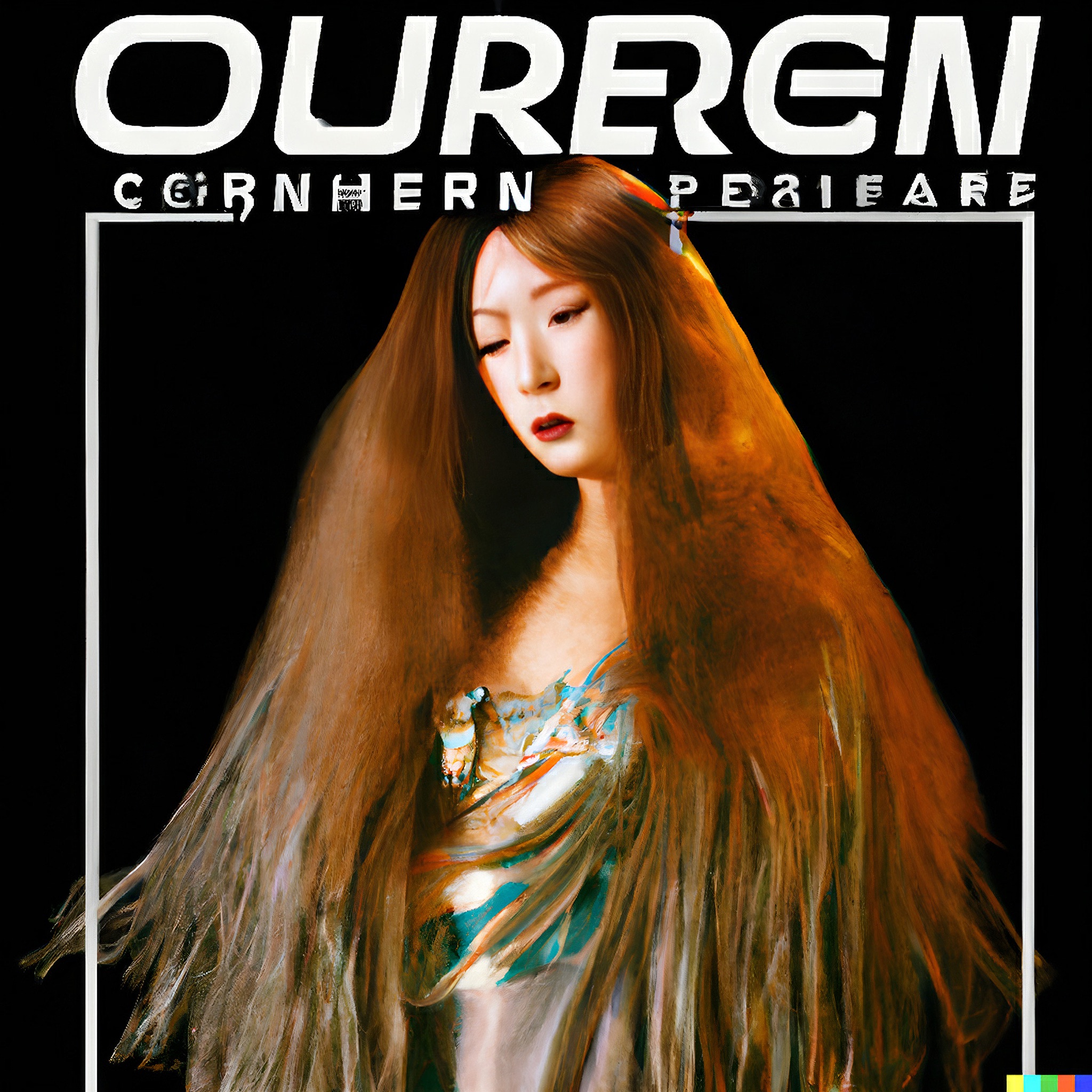 1970s style poster featuring a woman with long auburn hair, wearing a flowing, paint-like garment. The title 'OUREREM' is displayed prominently.