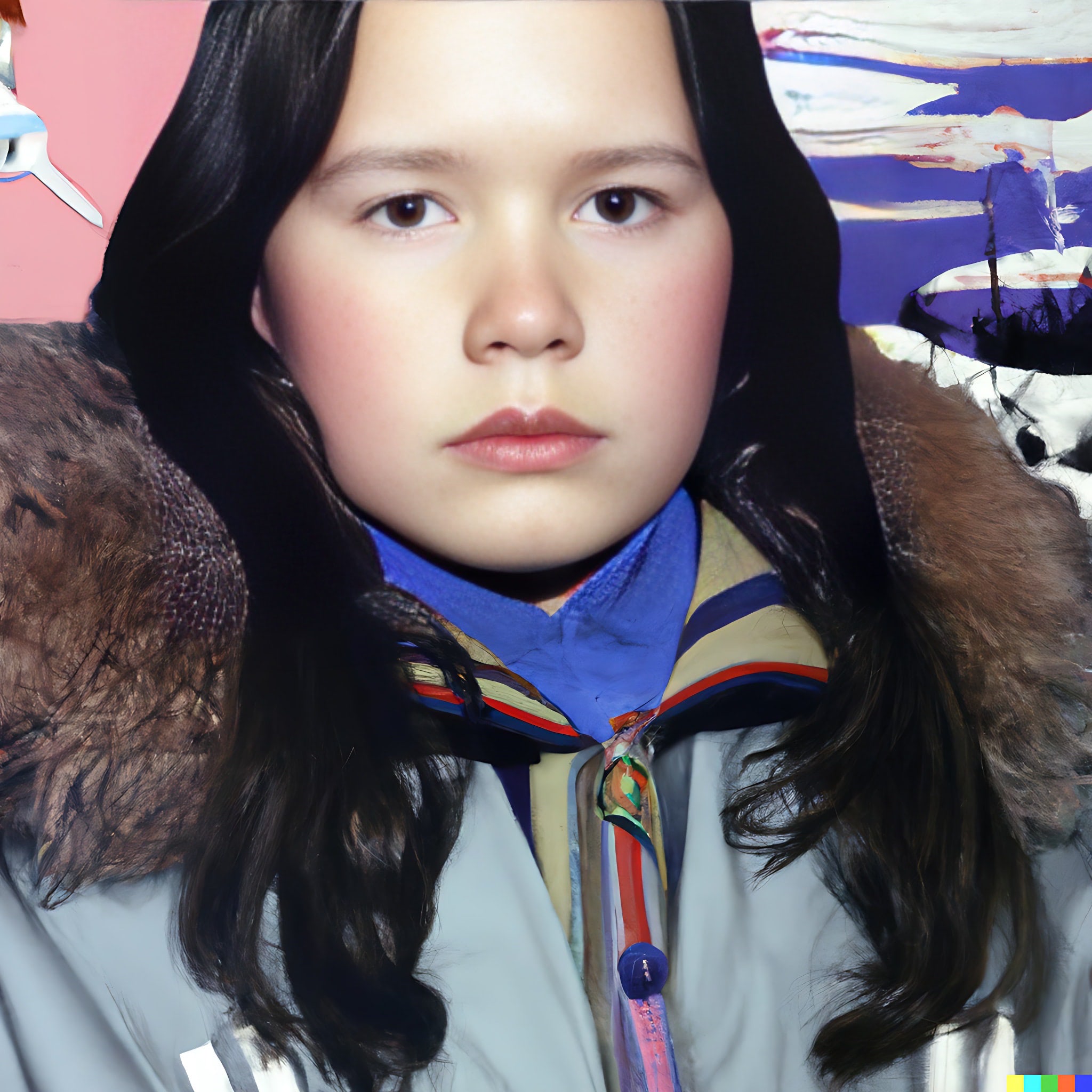 Headshot of a young Inuit girl wearing a winter parka.