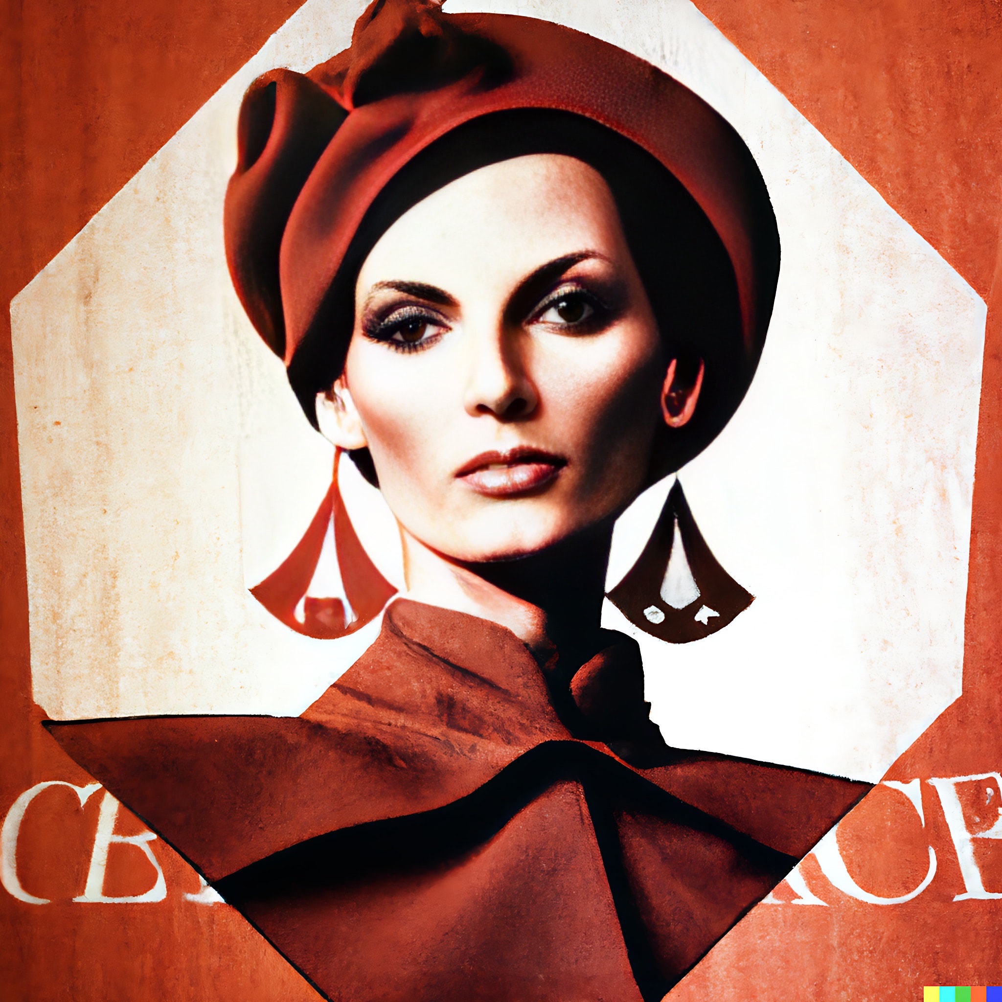 Portrait of a woman wearing a red hat and earrings.