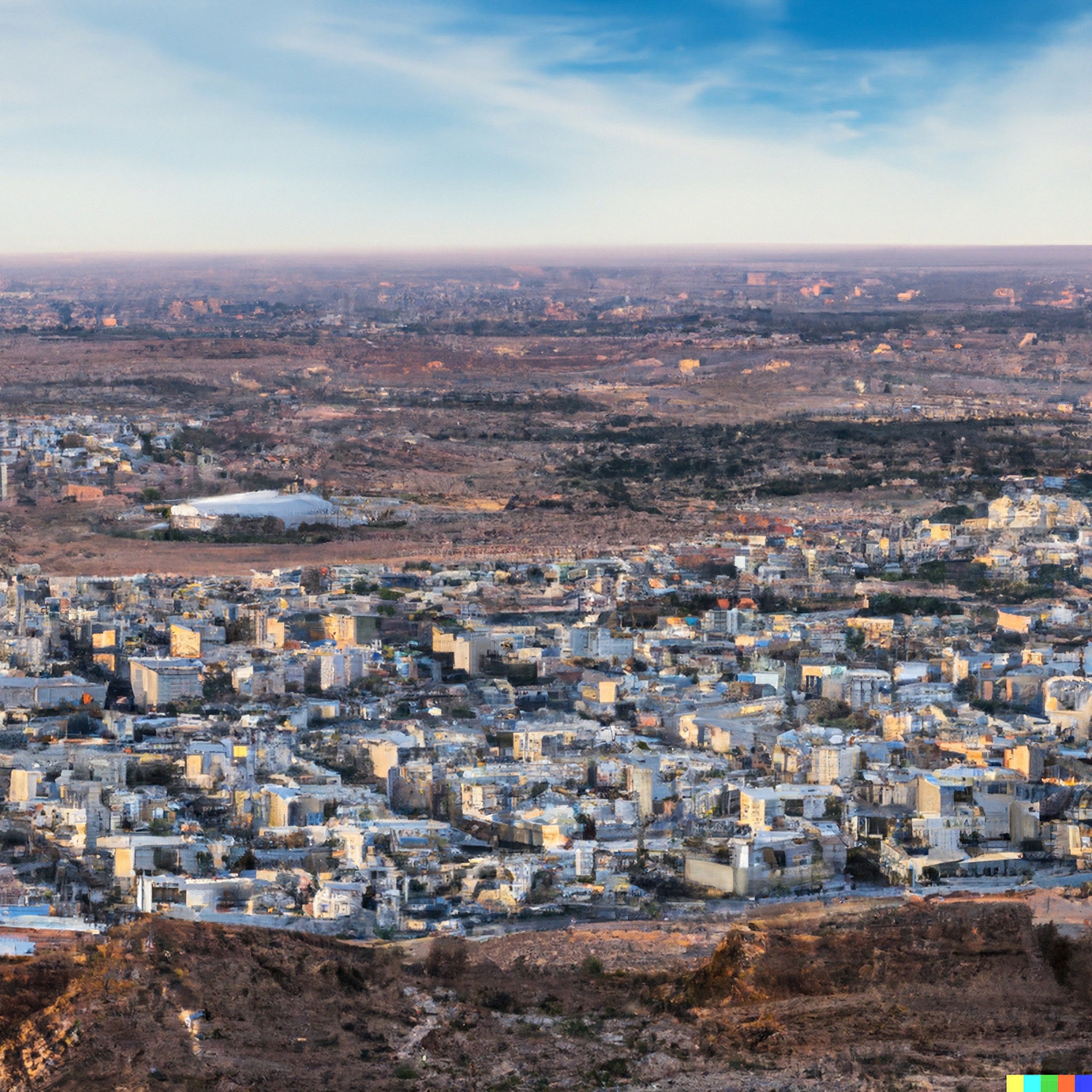 Aerial view of a sprawling settlement in Saudi Arabia.