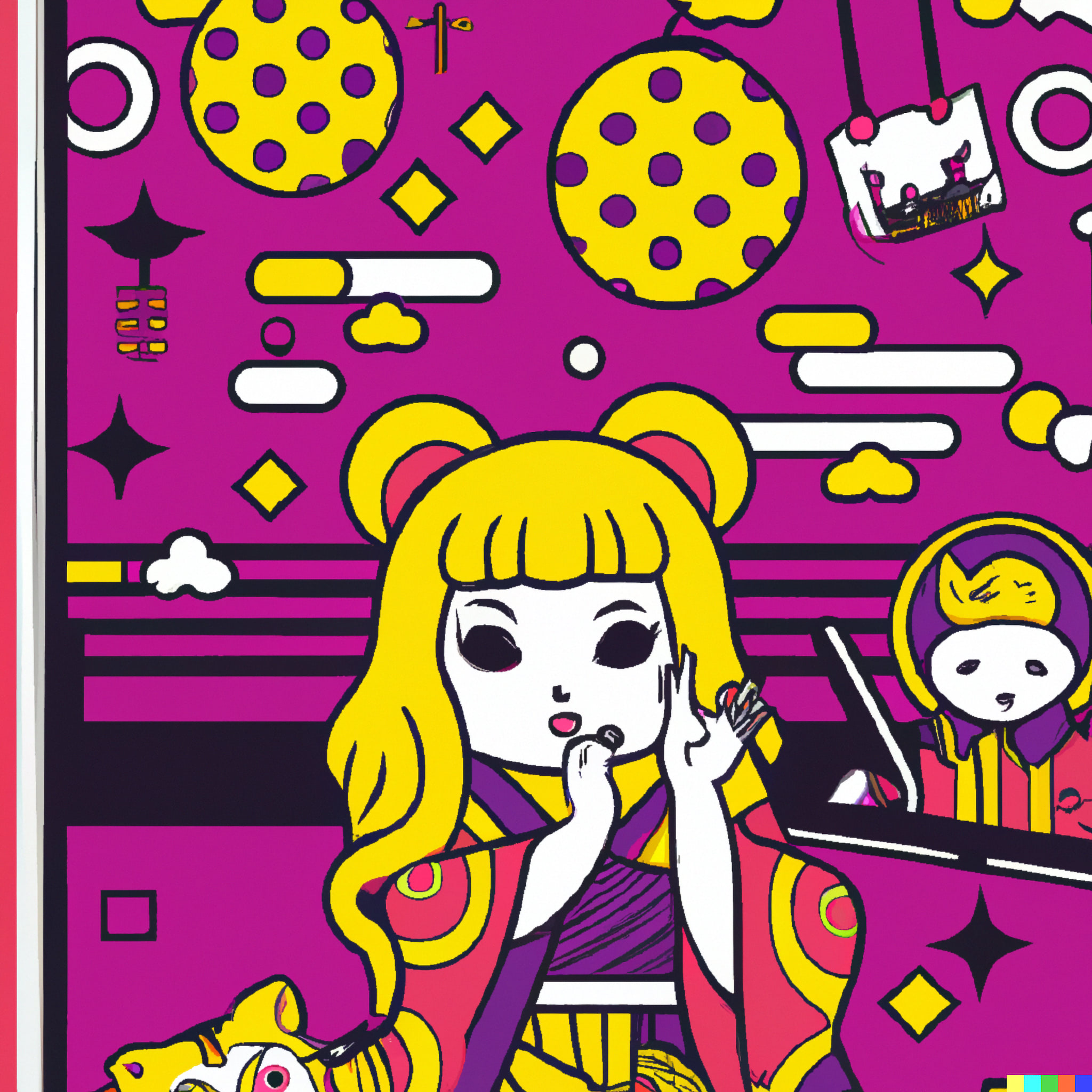 Pop art illustration of a girl in Japanese fashion.