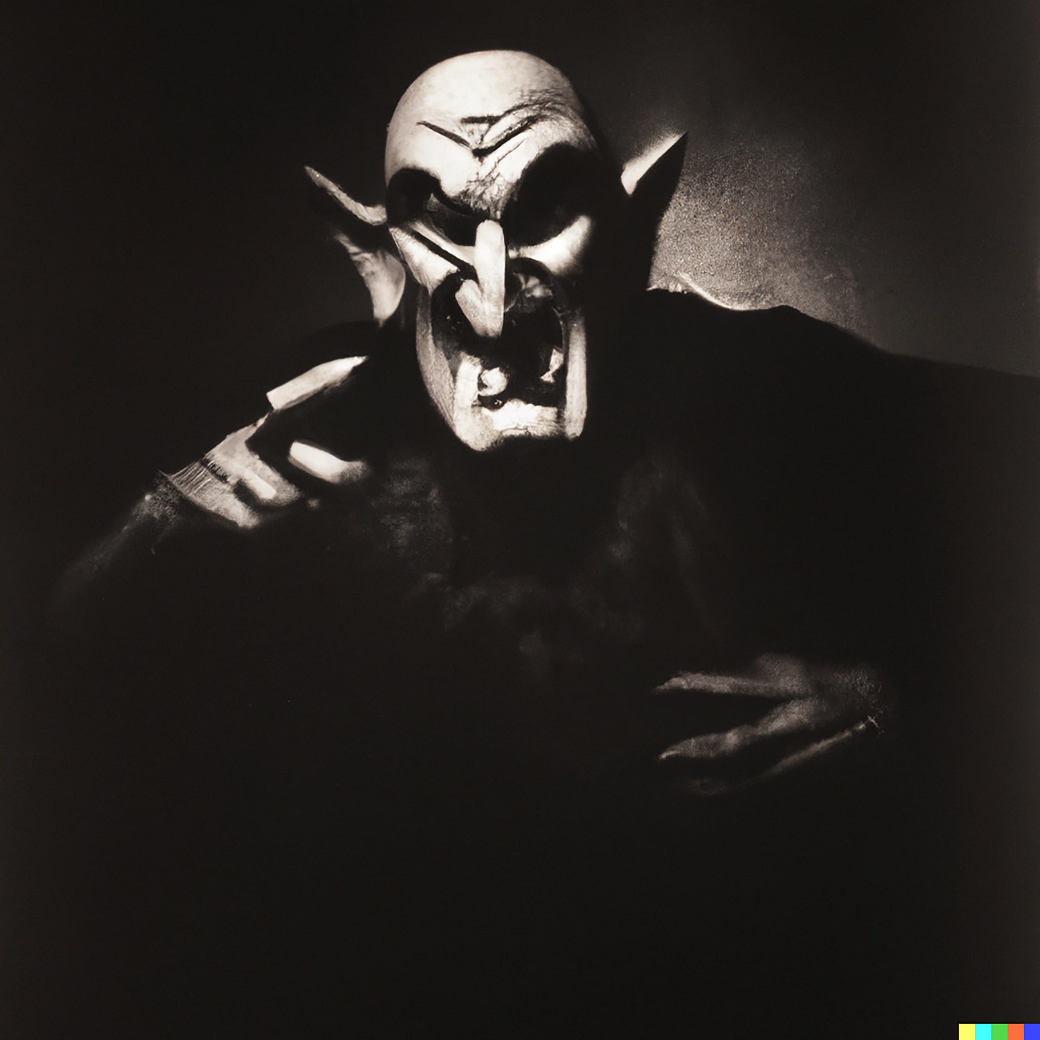 Black and white photo of a Nosferatu-like creature.