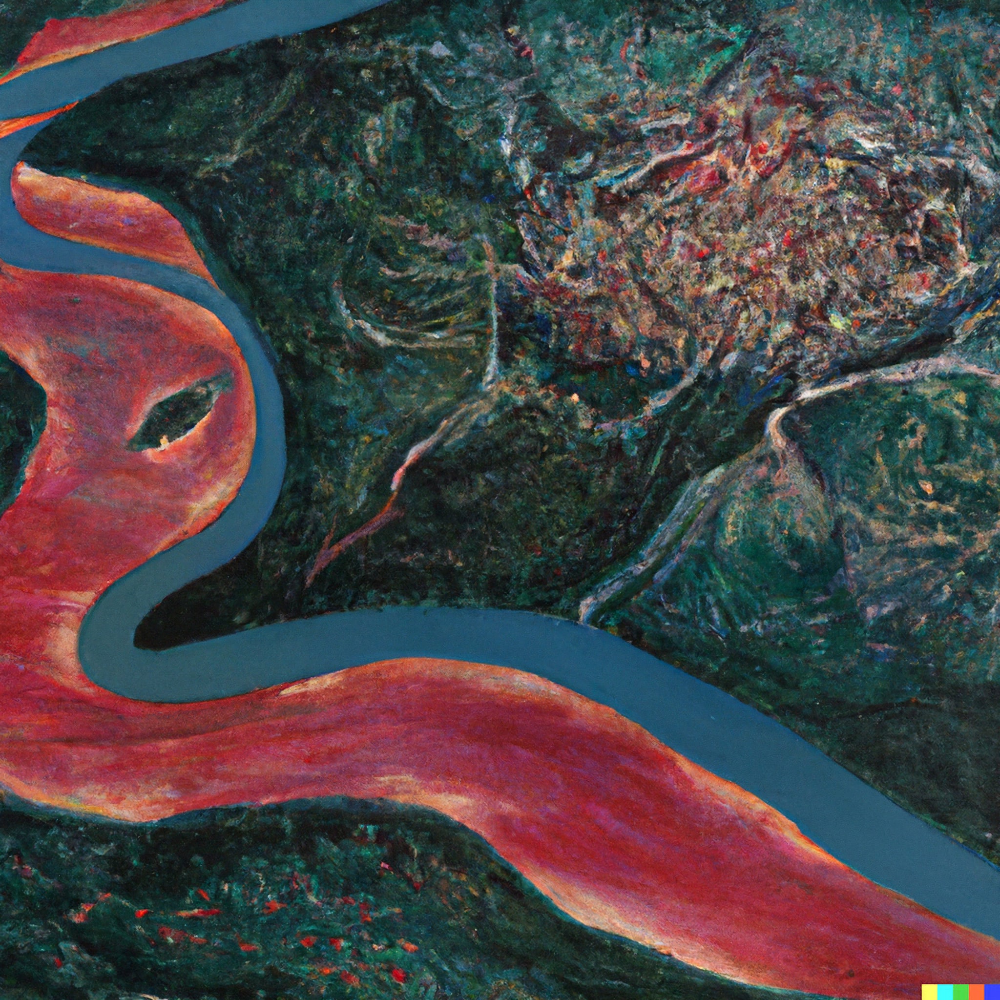 Sin Yun-bok's painting of a red river.