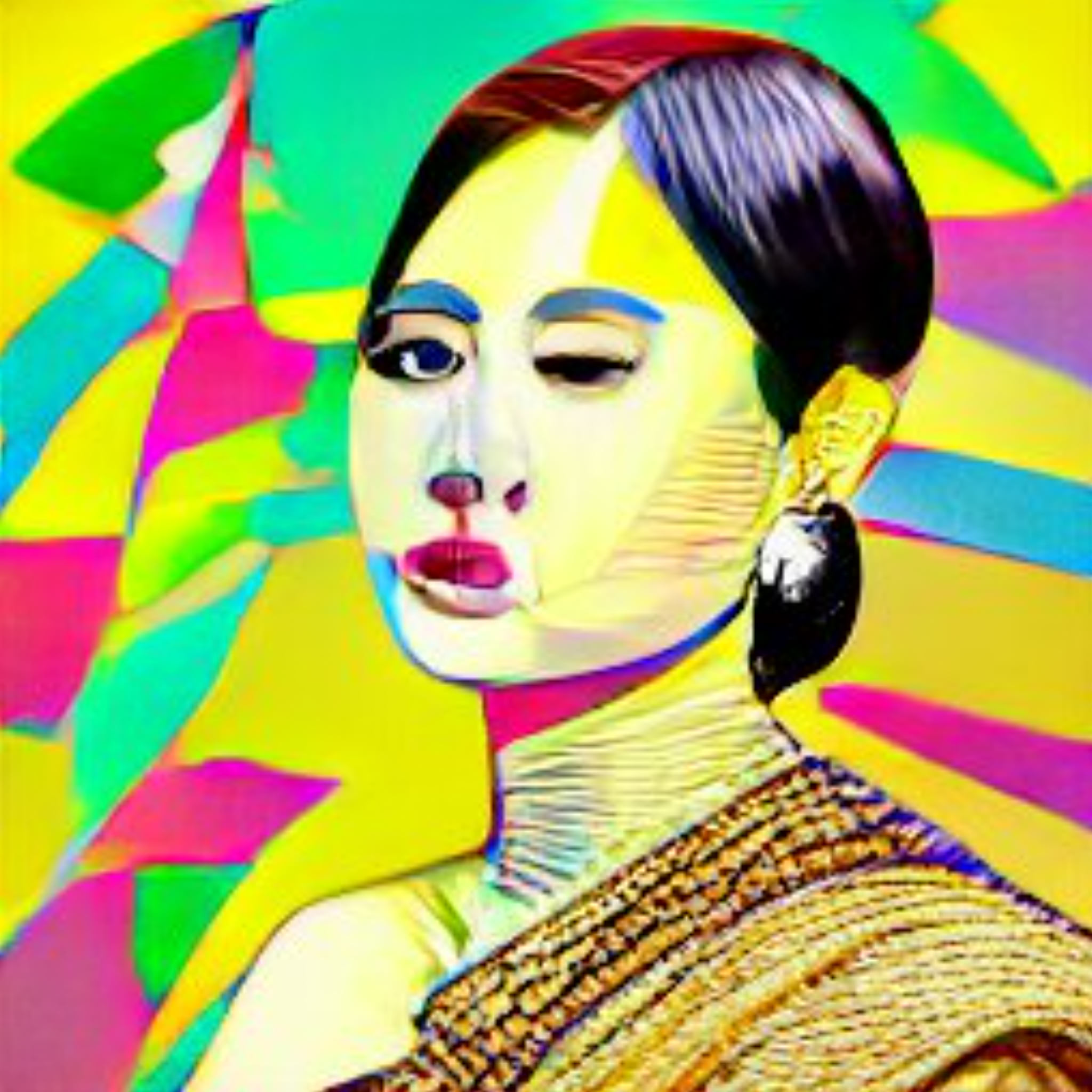 Pop art portrait of a Thai woman in traditional clothing.