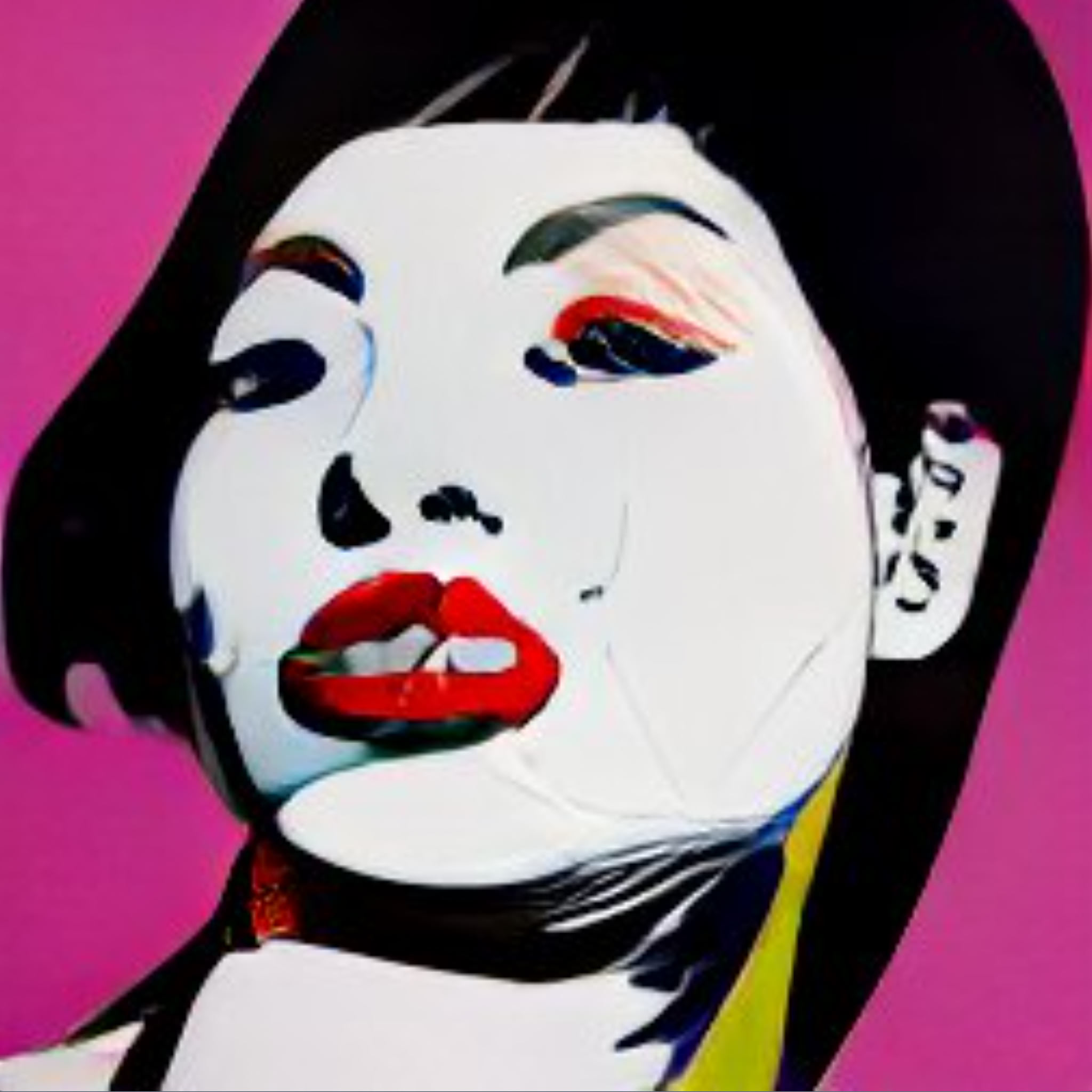 Pop art portrait of a Japanese woman with red lips.