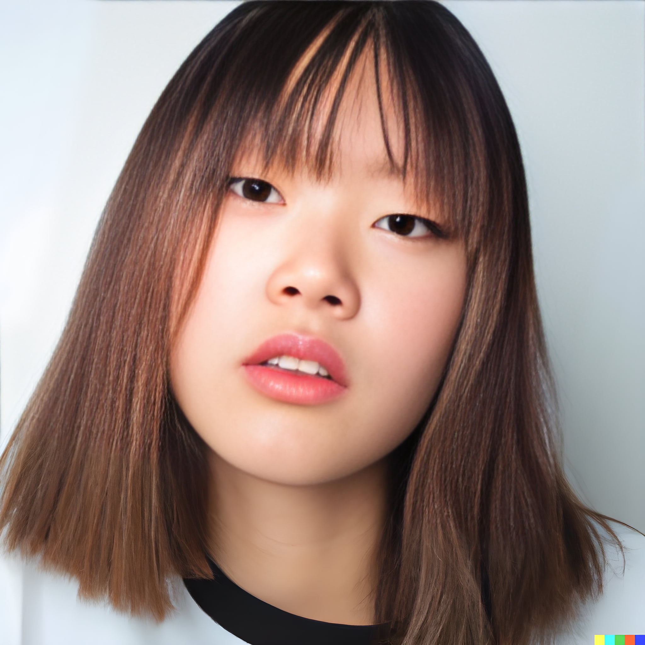 Close-up portrait of a young Korean woman with brown hair and bangs.