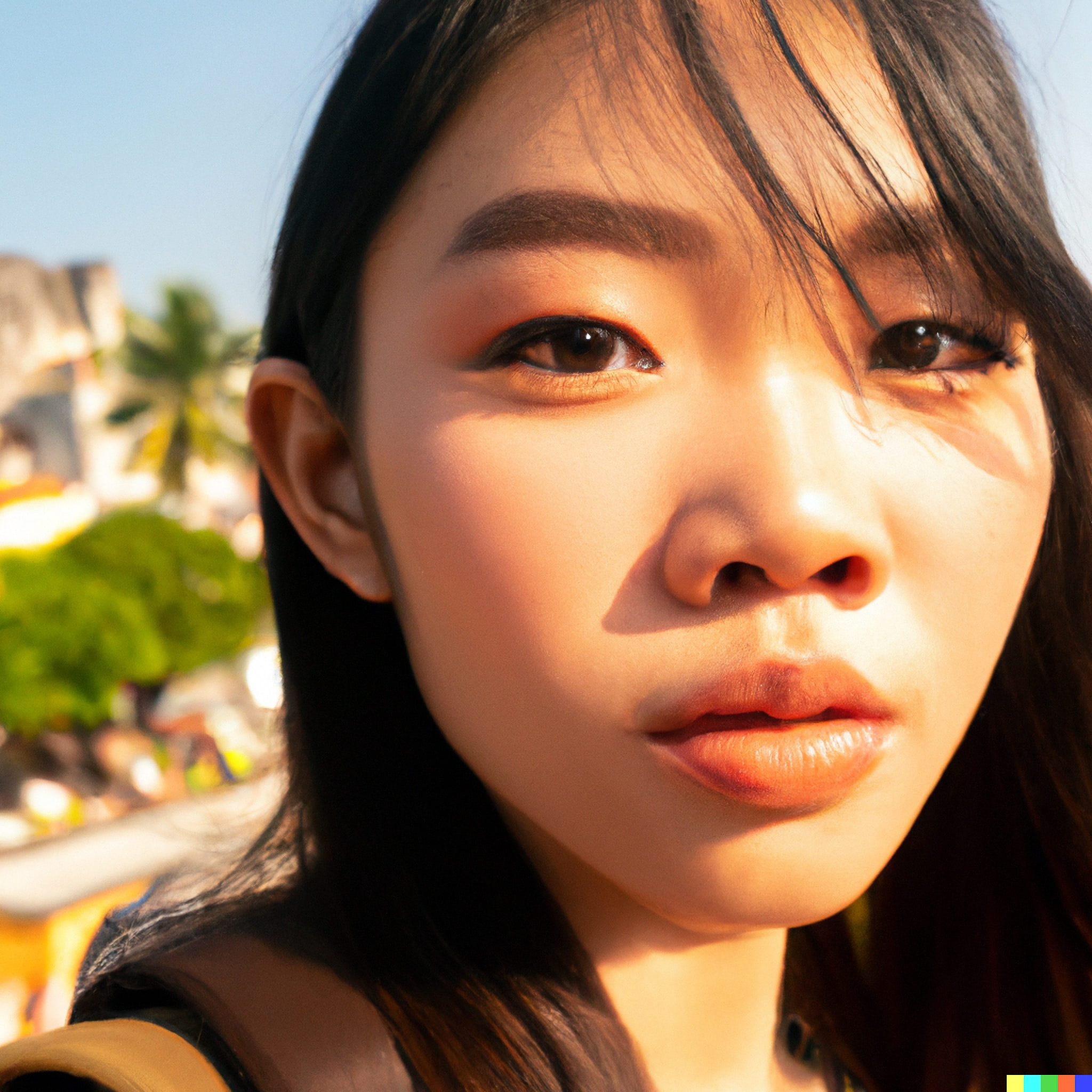 Close-up of a young Korean woman's face, in Vietnam.