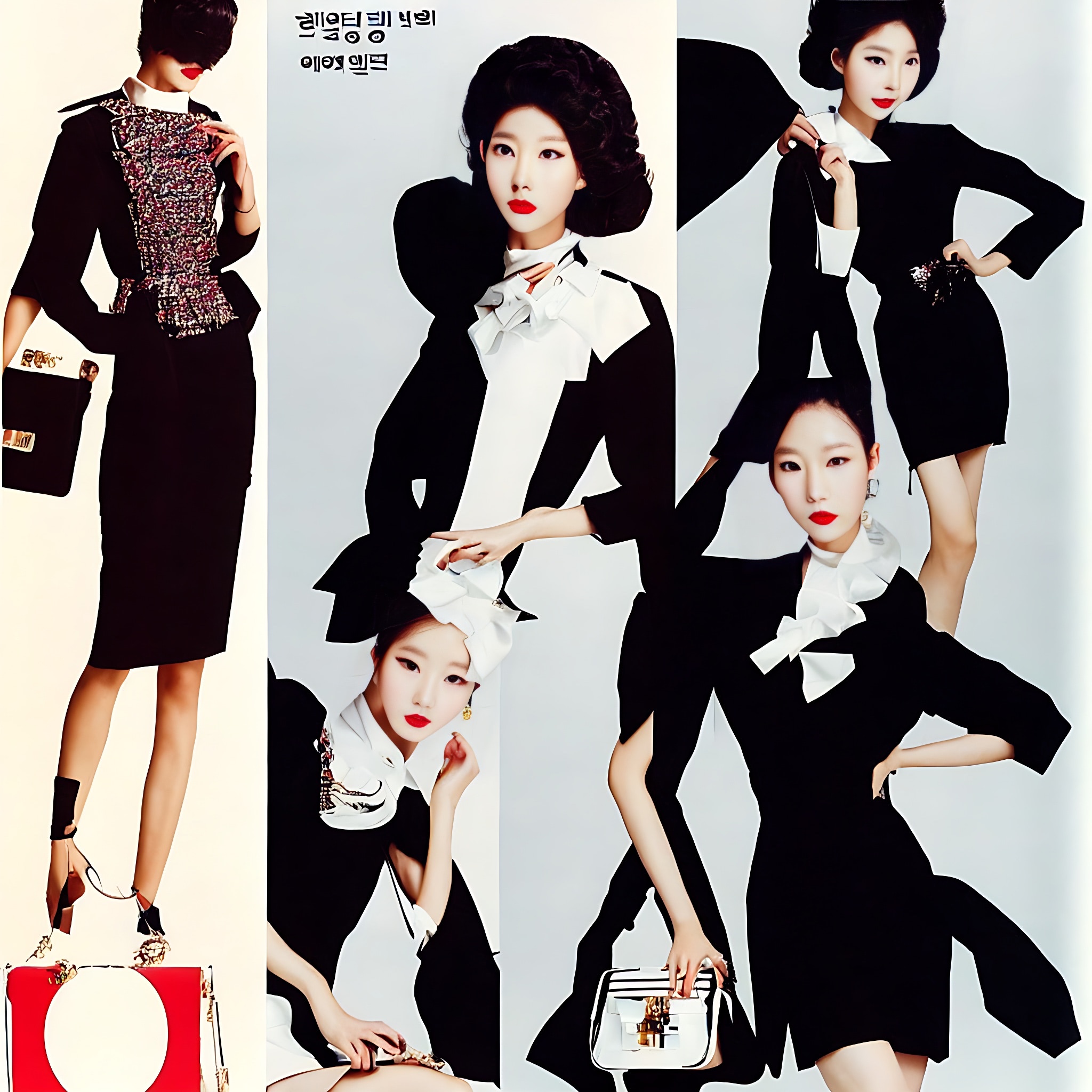 1980s Korean fashion advertisement featuring models in black and white outfits.