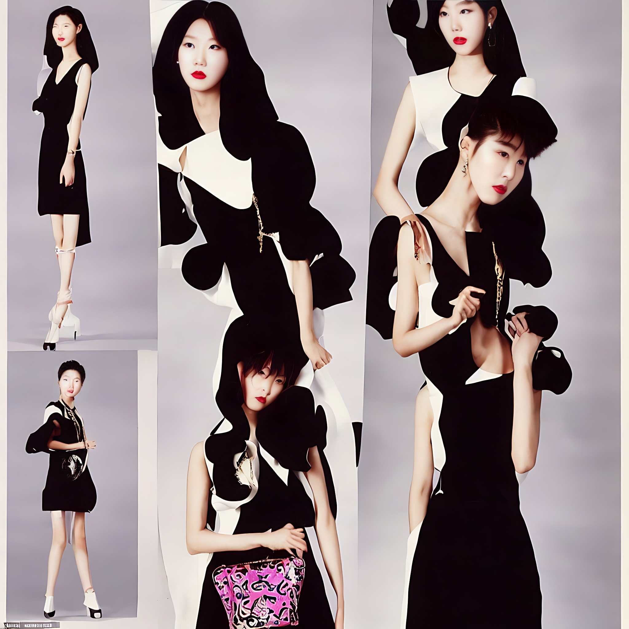 1990s Korean fashion advertisement featuring models in black and white dresses.