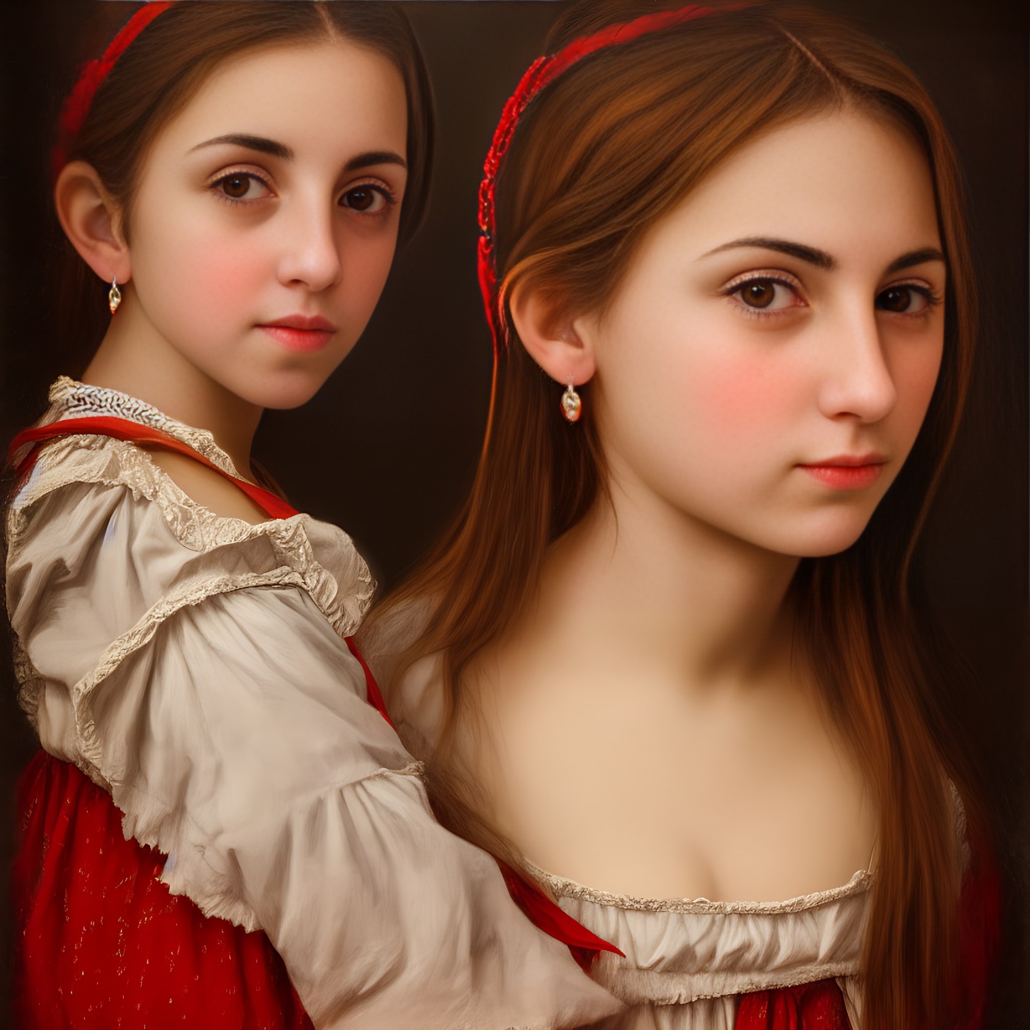 Portrait of two girls in traditional Italian dresses.