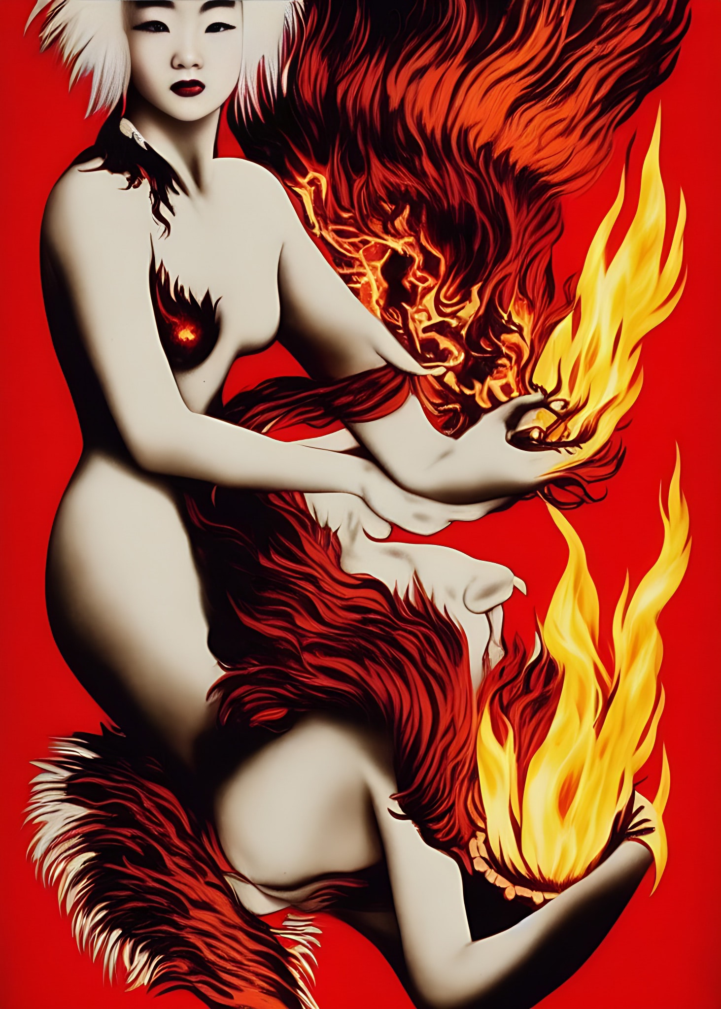 Vintage movie poster of a woman engulfed in flames.