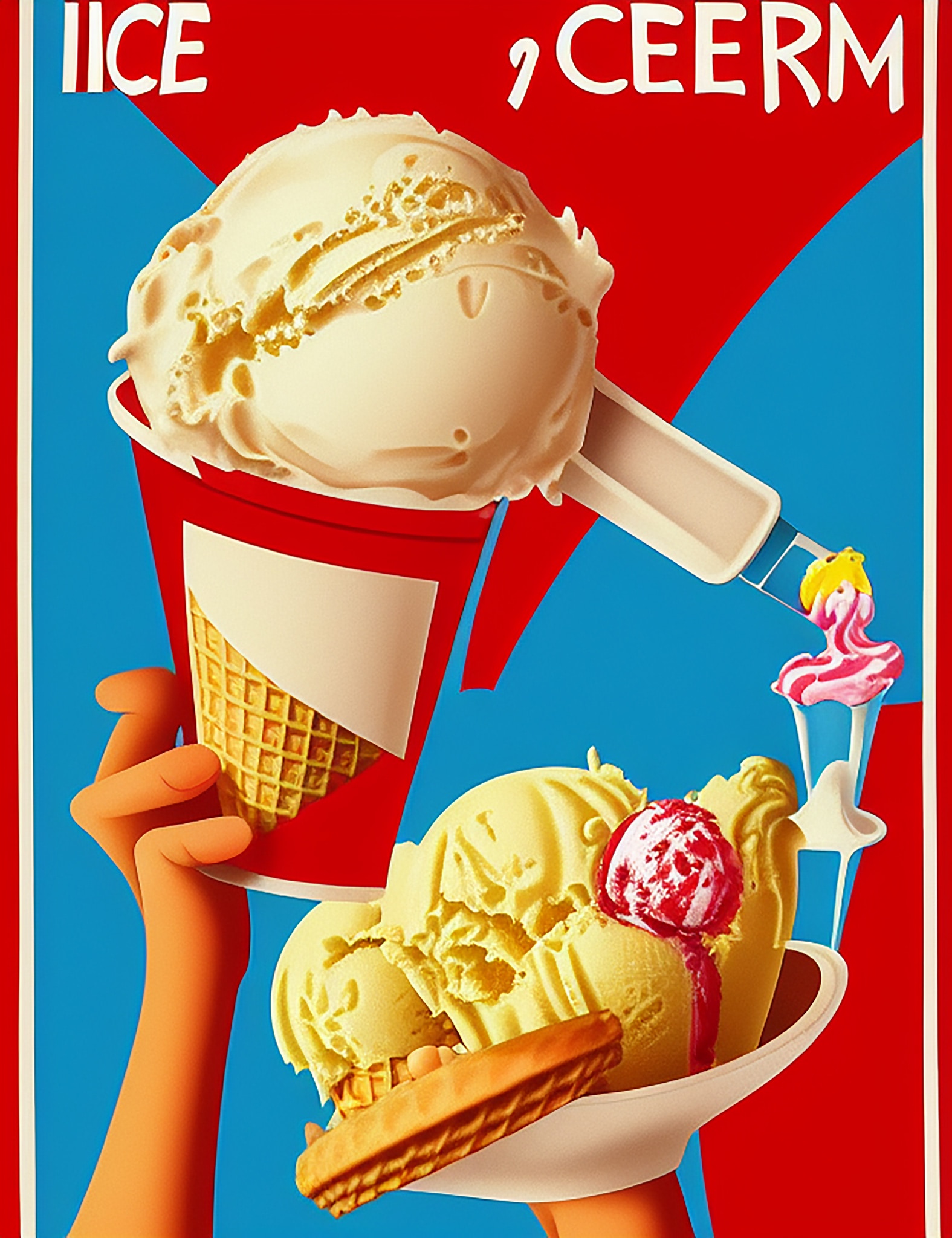 Vintage 1980s French ice cream poster.