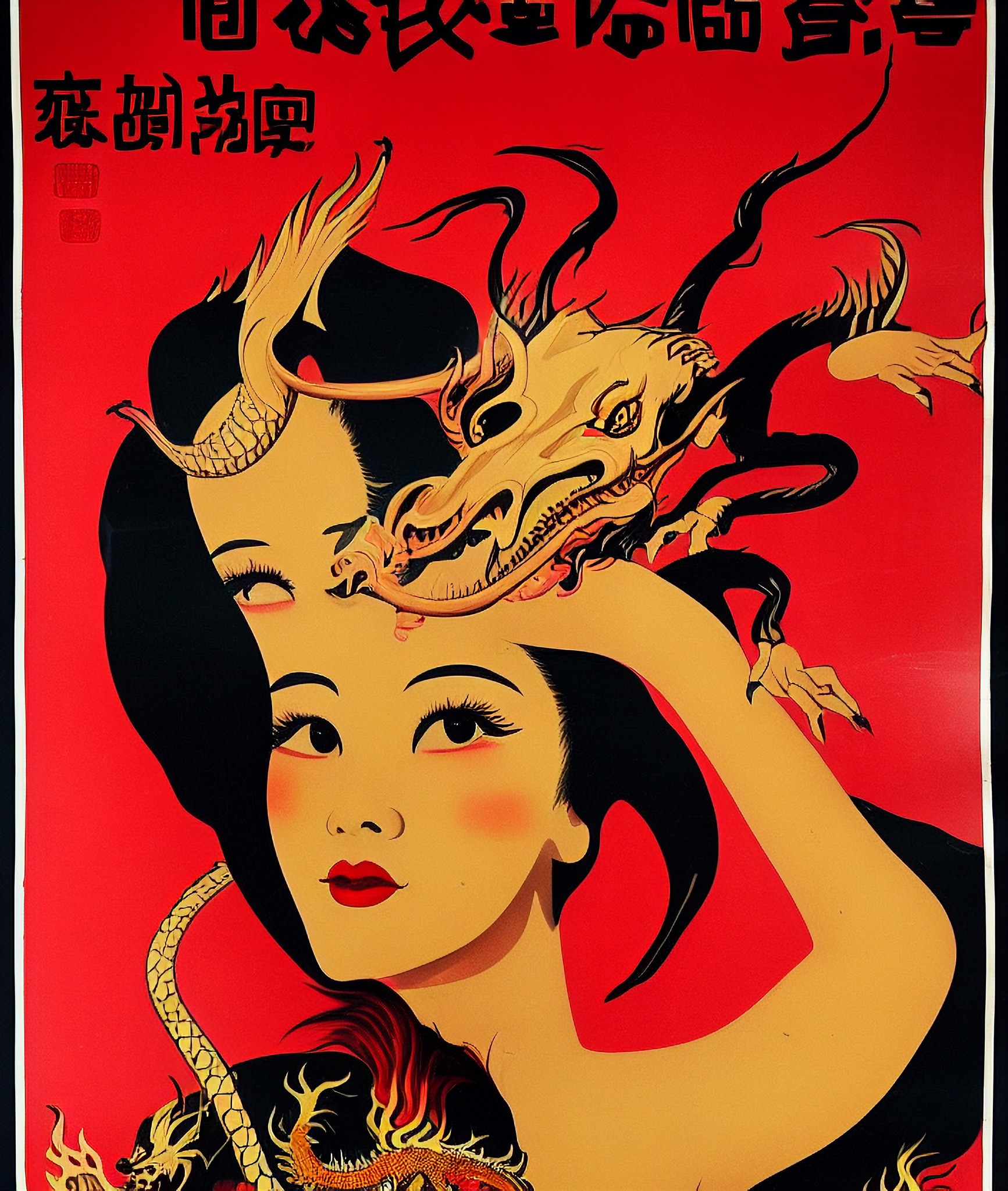 Vintage Hong Kong movie poster featuring a woman with a dragon in her hair.