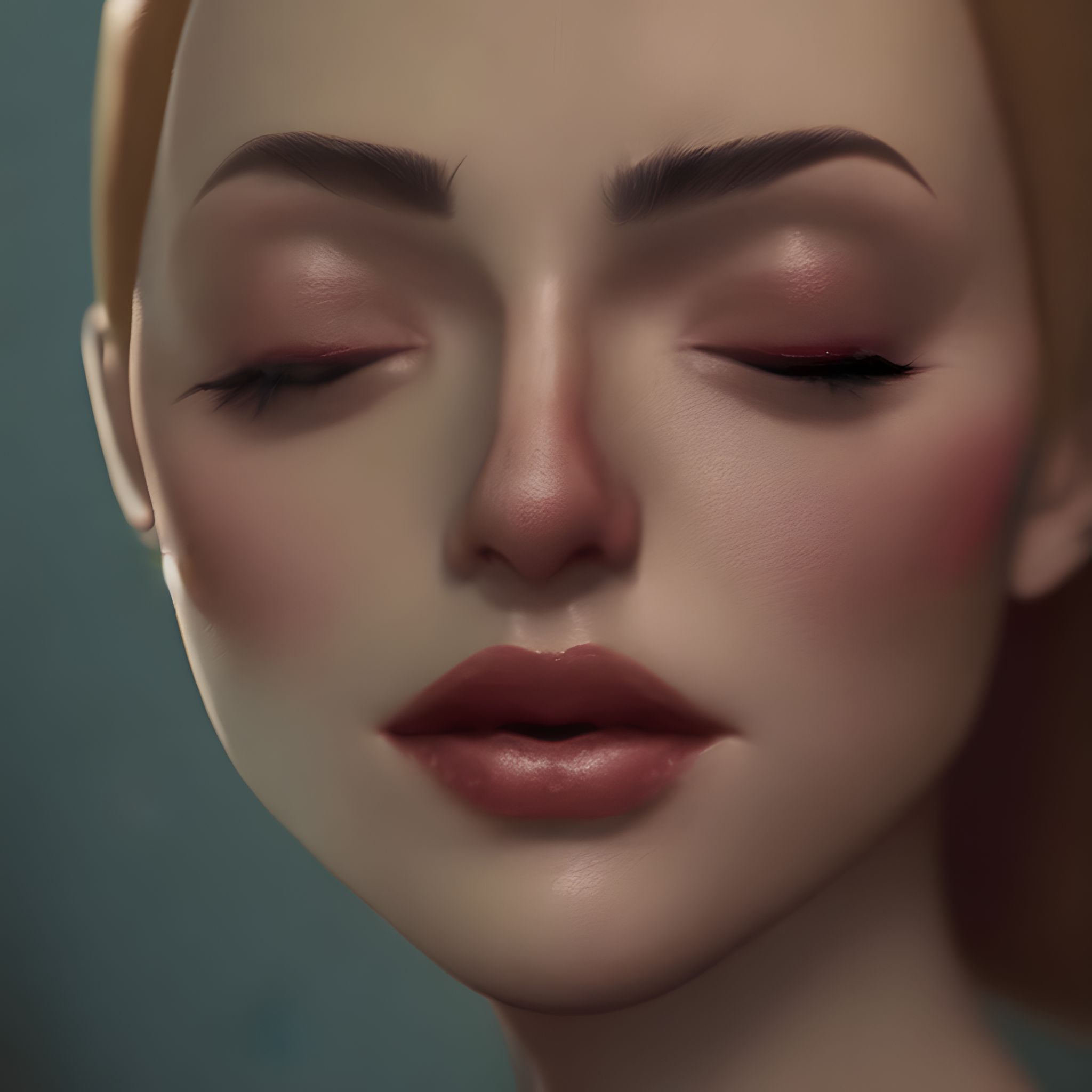 Close-up of a woman's face with eyes closed.