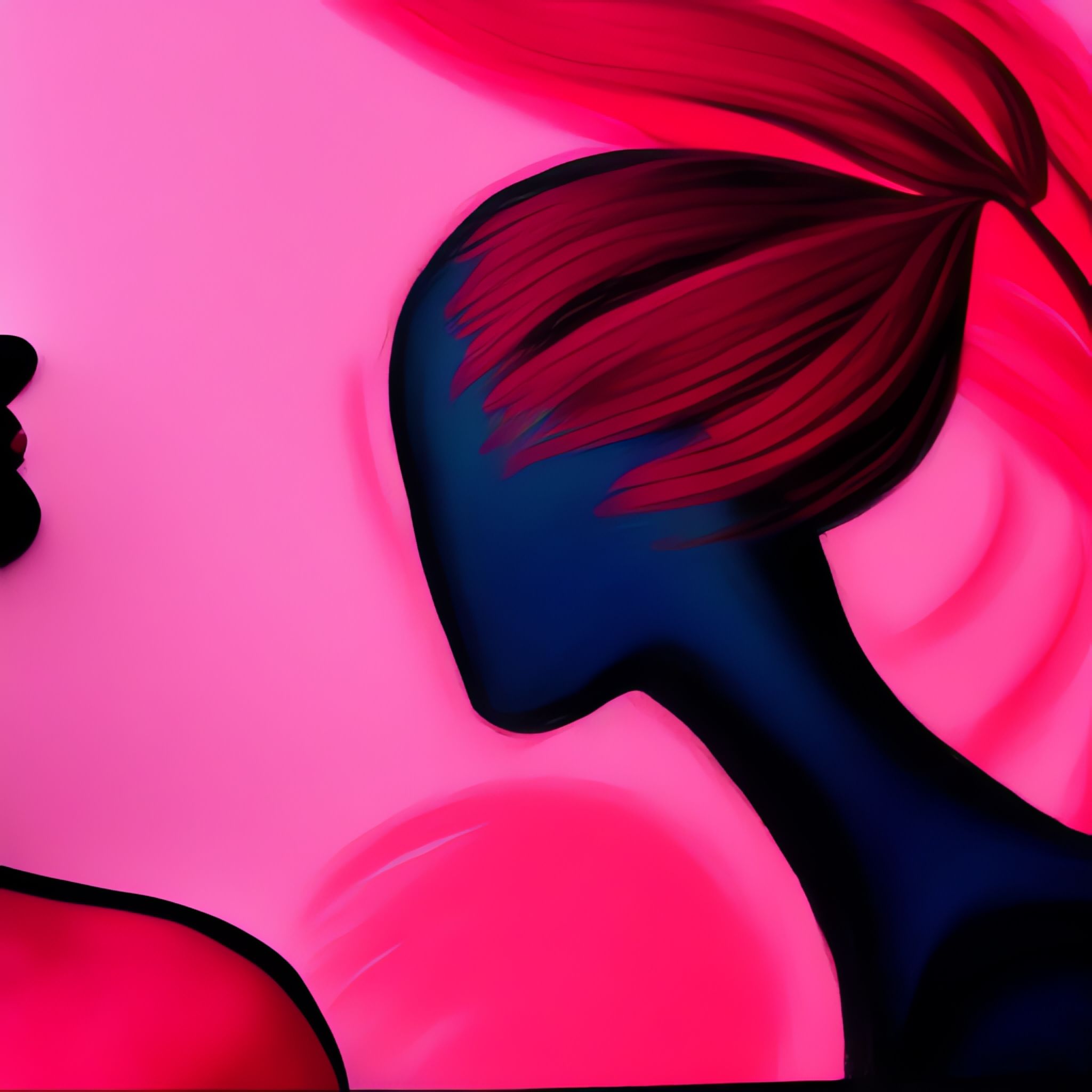 Abstract painting of a woman in pink and blue.