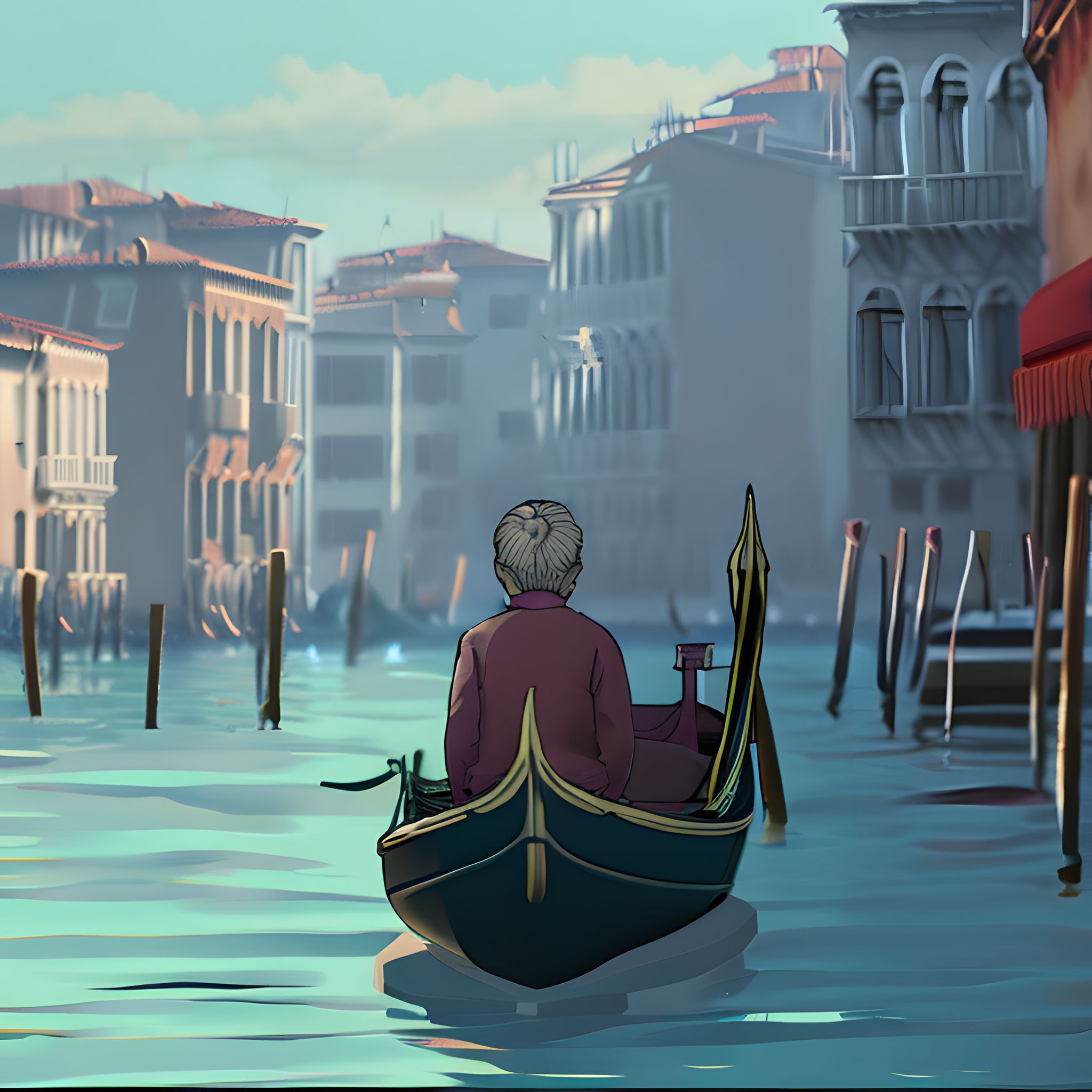 Person in gondola on Venice canal.