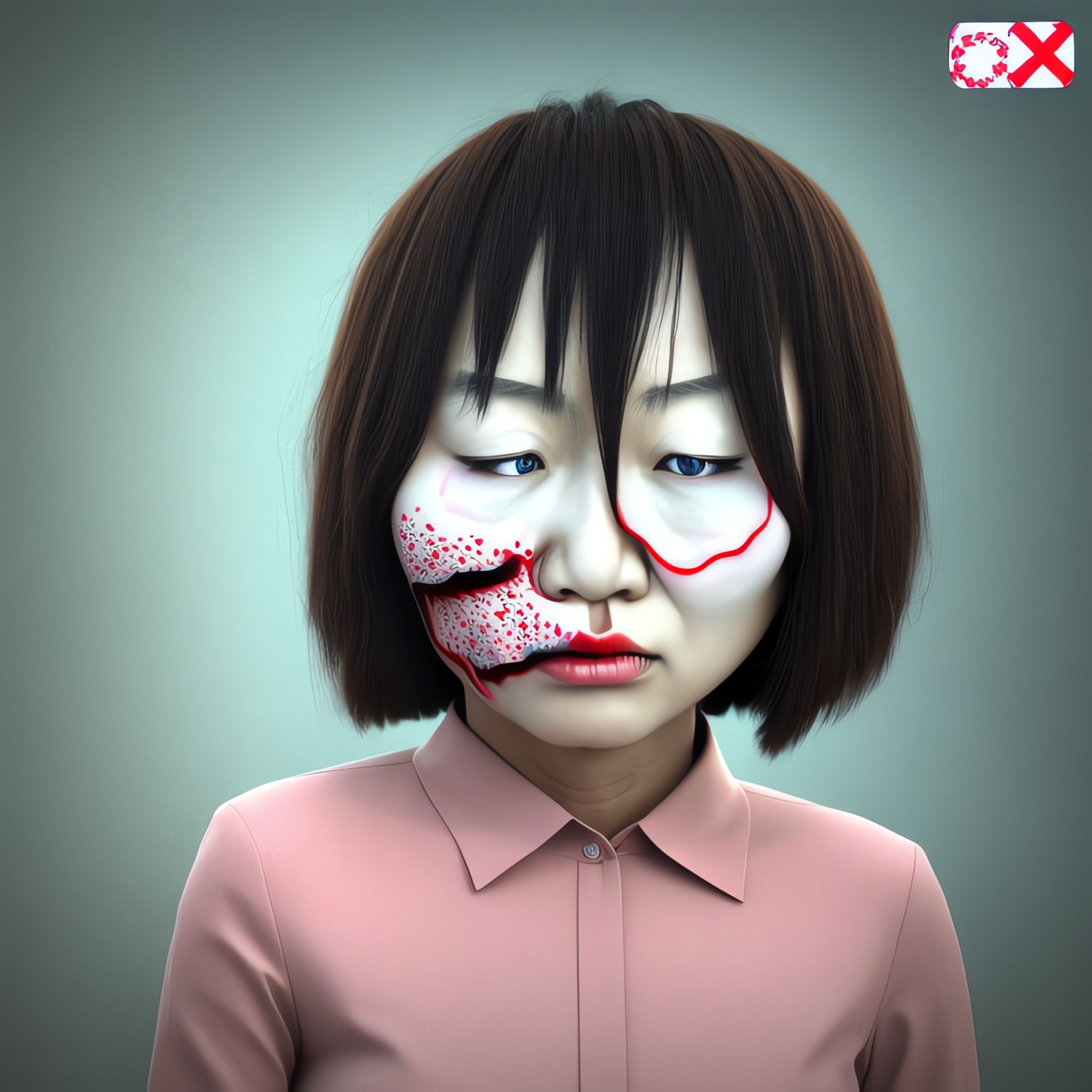 3D render of a Japanese girl's face melting.