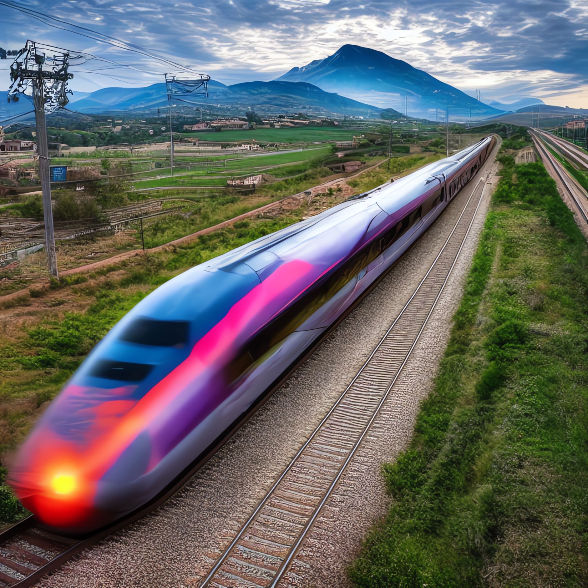 High-speed train speeding through Italian countryside.