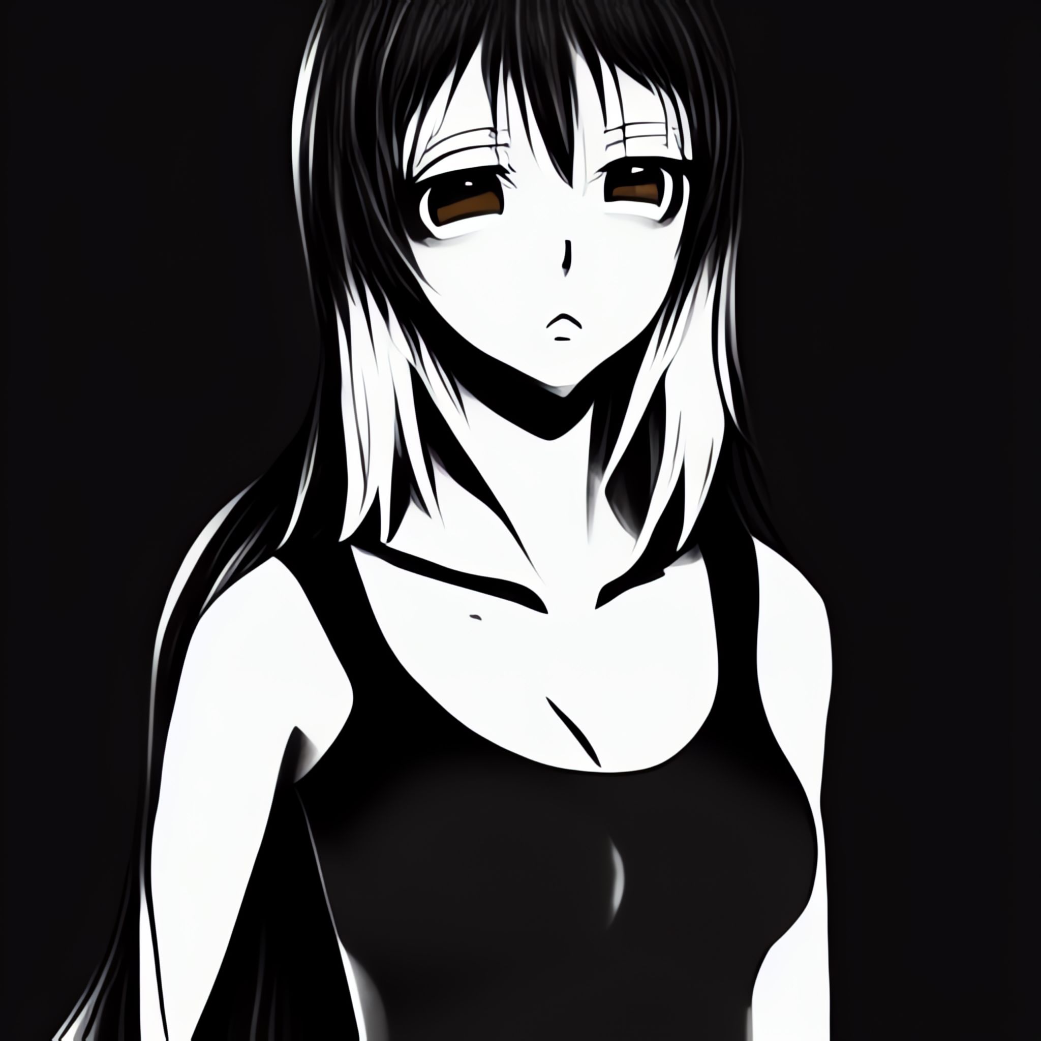 Black and white manga-style illustration of a girl wearing a tank top.