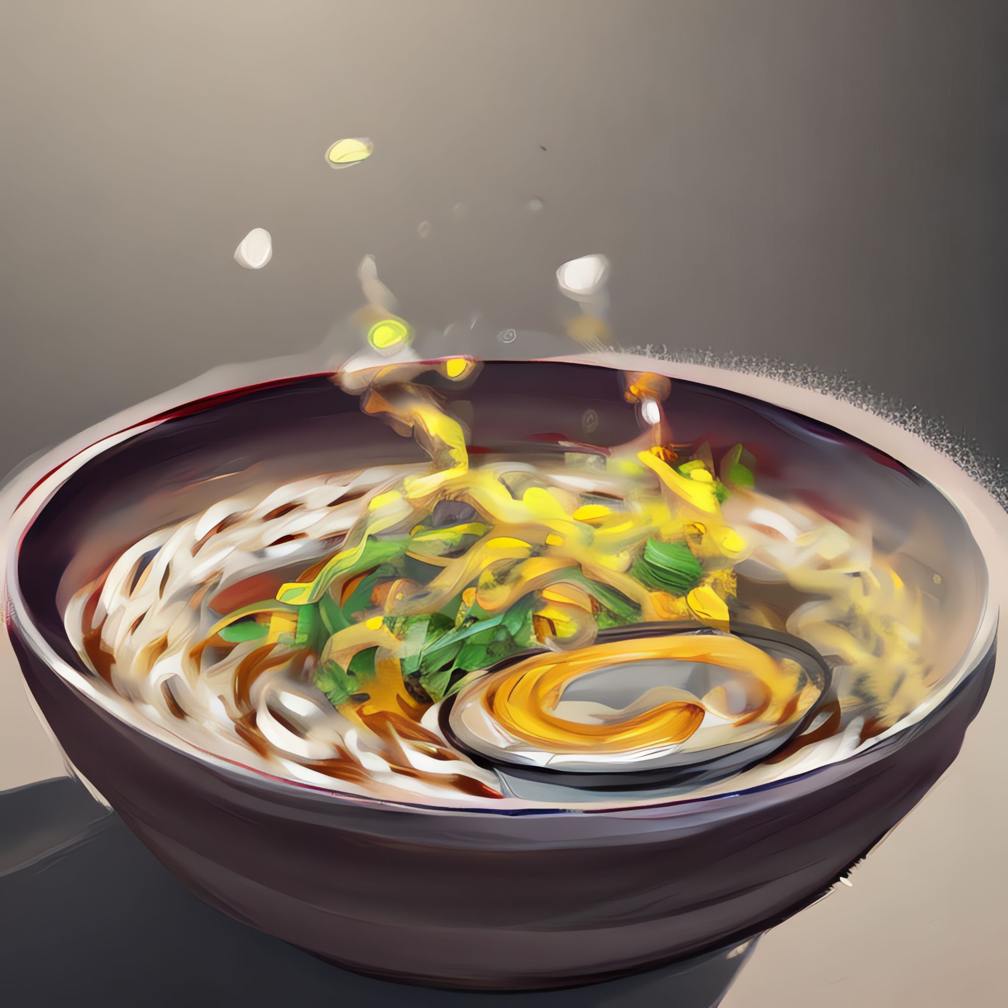 Painting of a bowl of ramen.