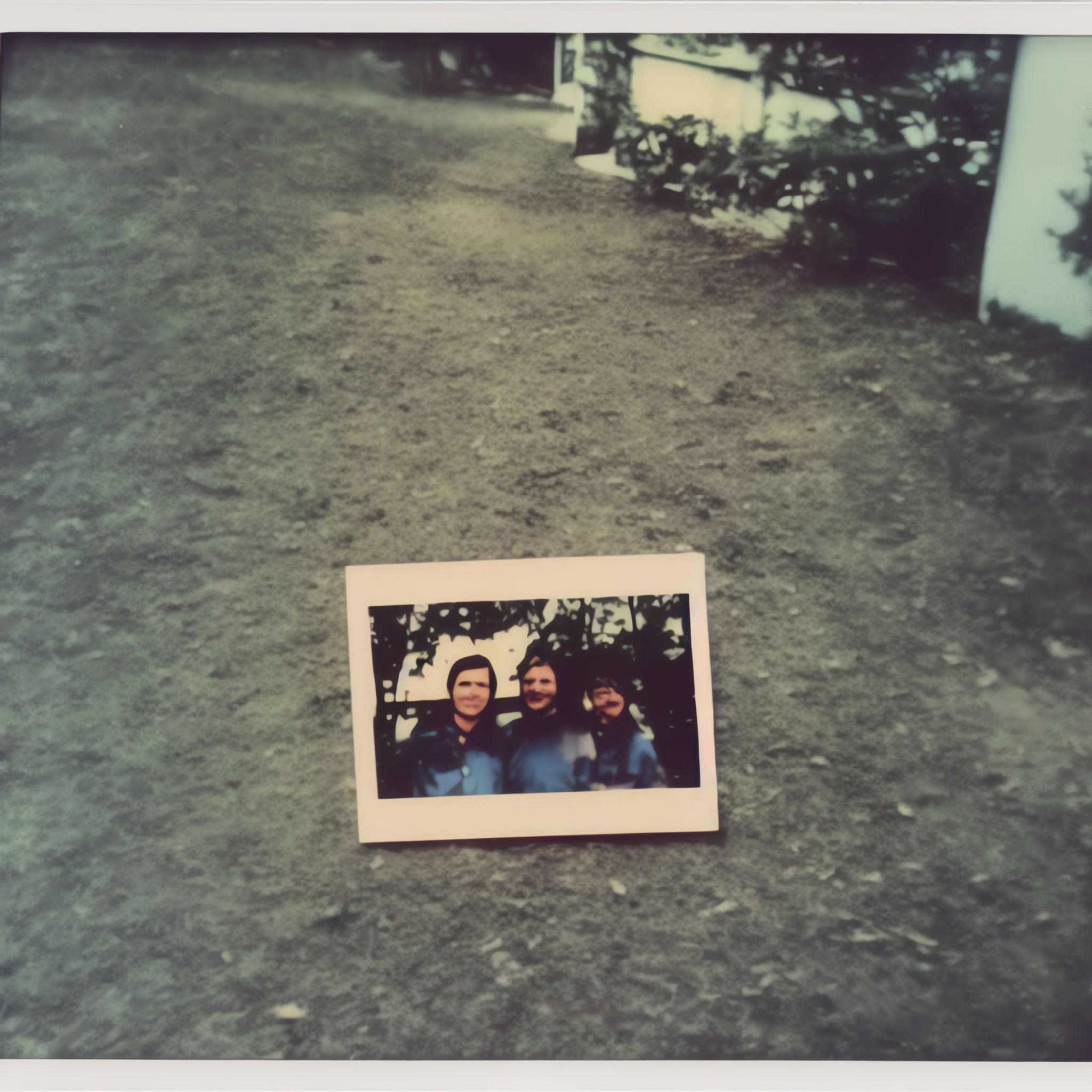 Polaroid photo of three people.