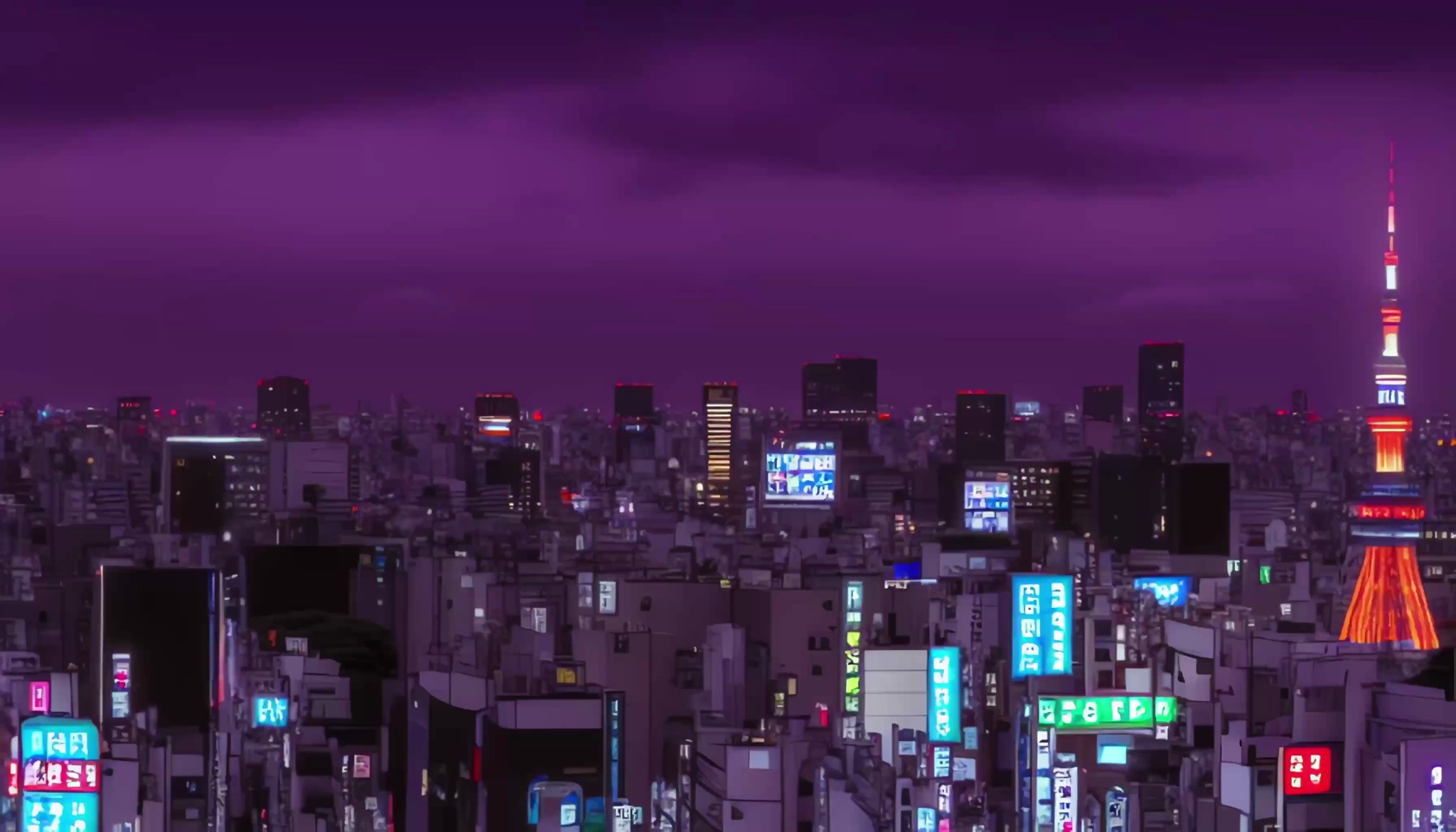 Night view of Tokyo skyline with Tokyo Tower.