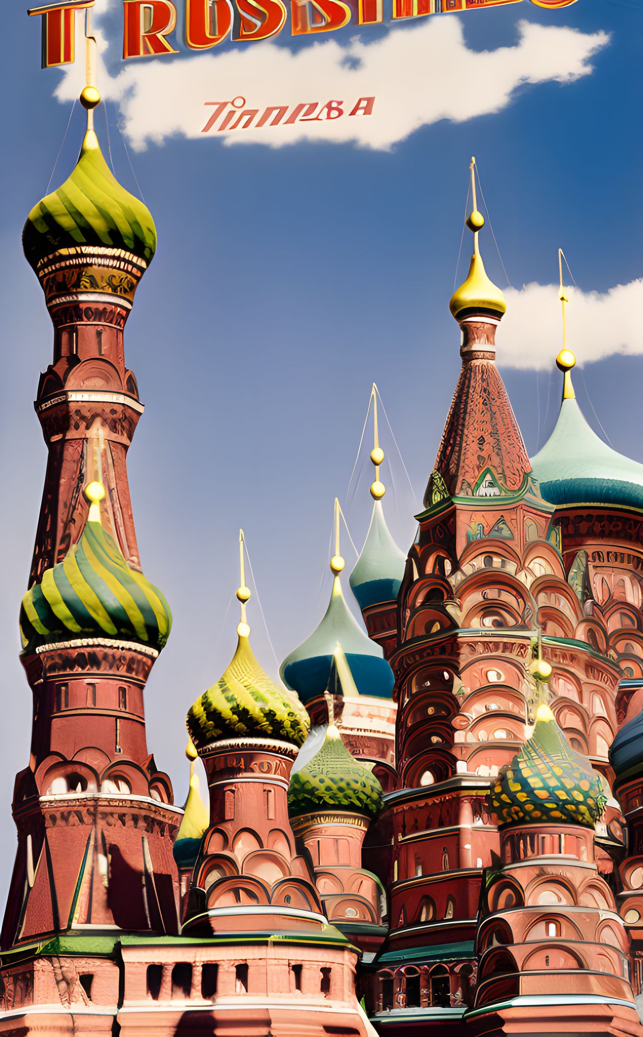 Stylized image of Saint Basil's Cathedral in Moscow, Russia.