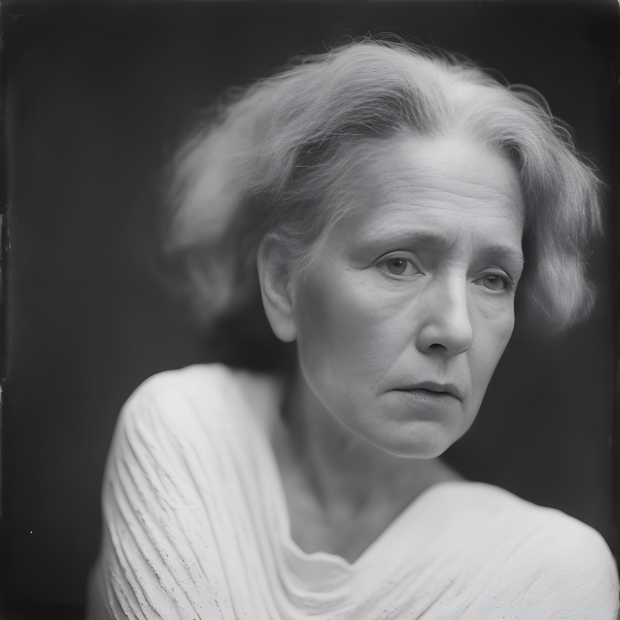 Black and white wet plate portrait of a woman.