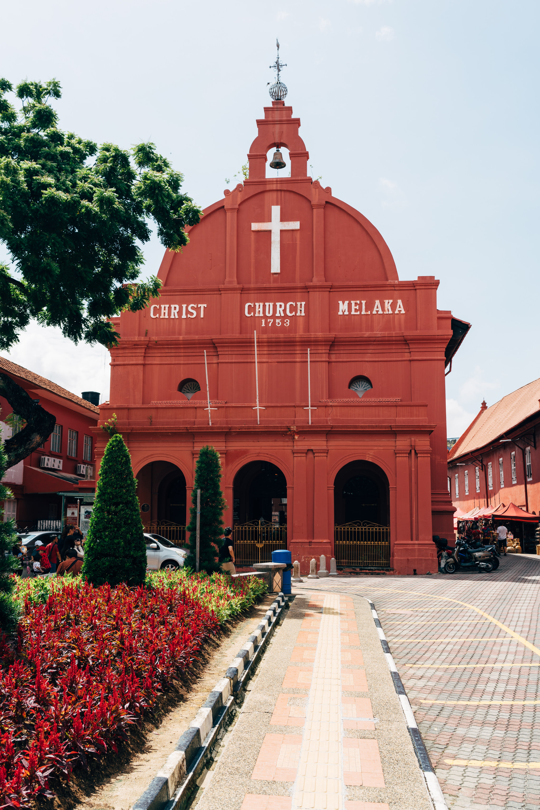 Christ Church Melaka, a red building with a white cross, established in 1753.