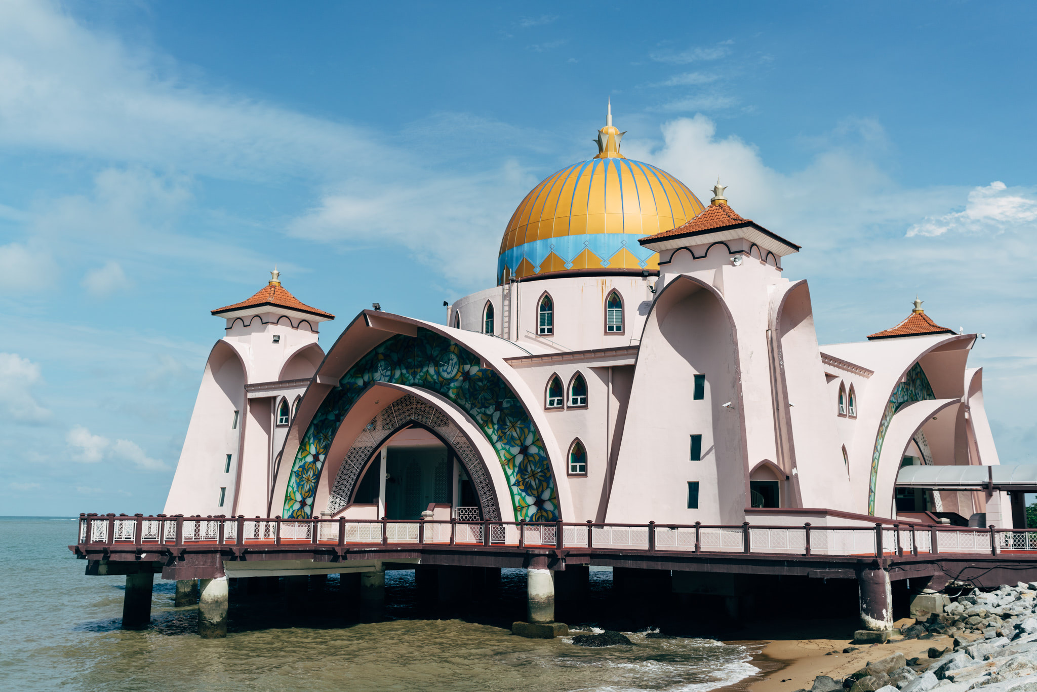 Straits Mosque of Malacca, Malaysia, on the water.