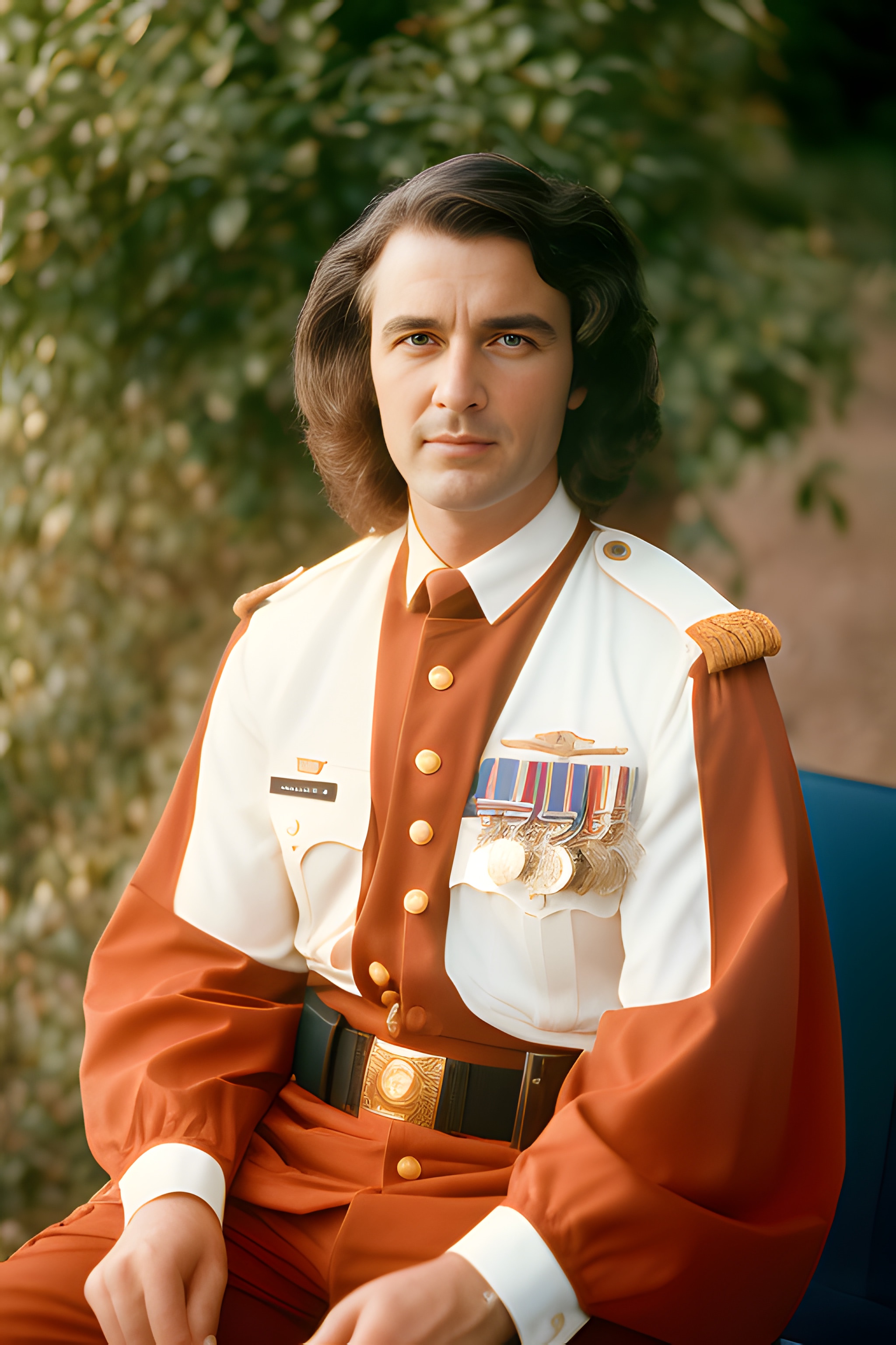 Portrait of a young man in a military-style uniform with medals.
