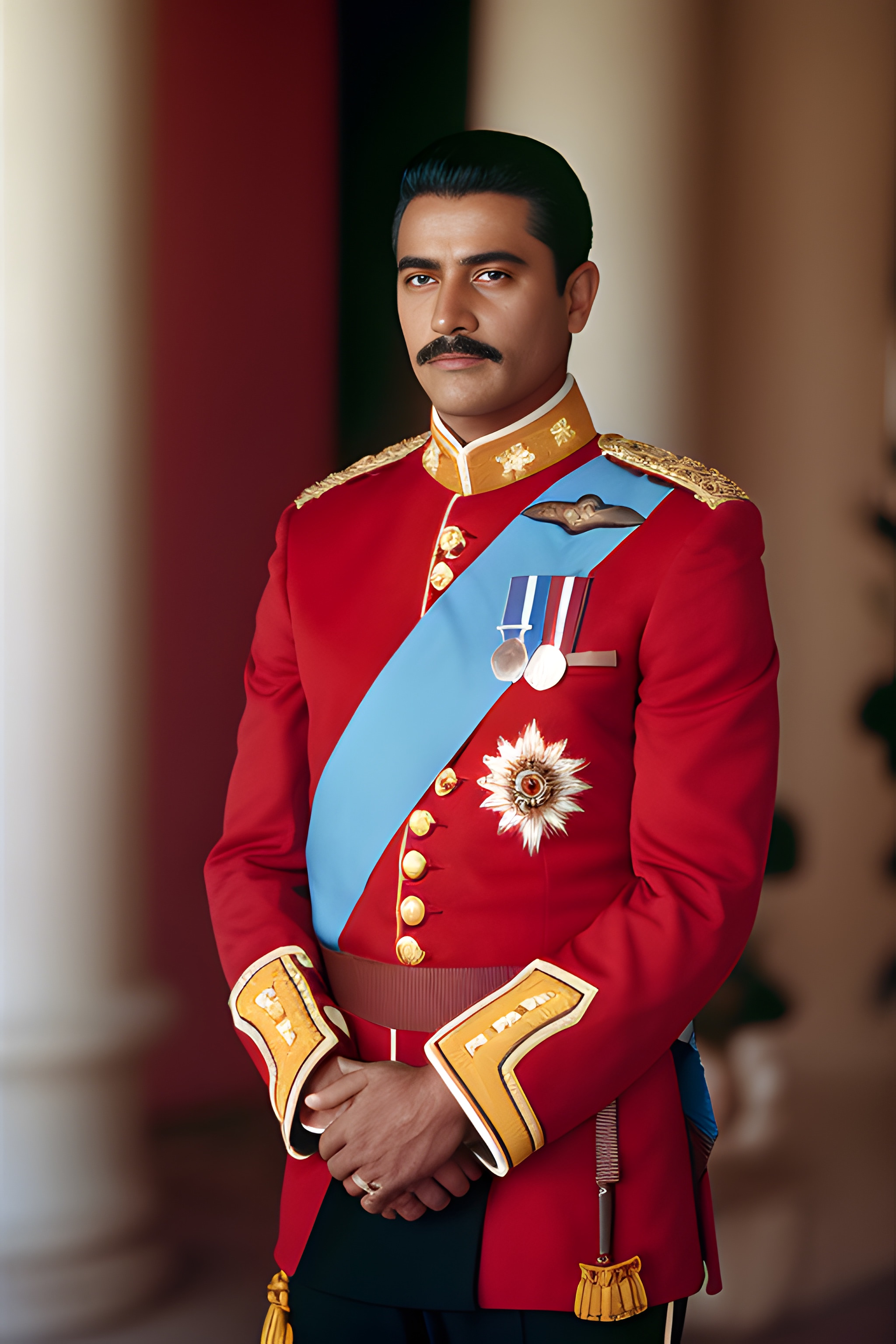 Portrait of a man in a 1940s Mexican military uniform.