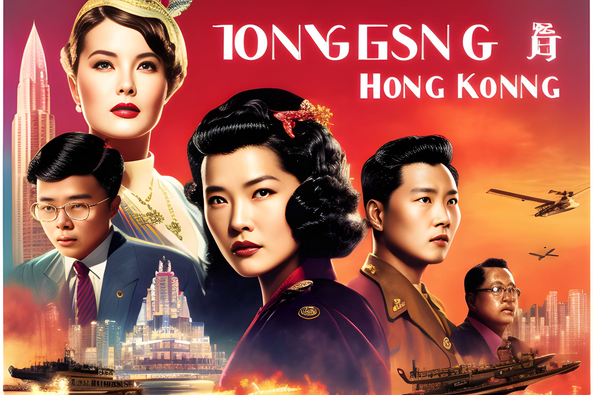 Hong Kong 1990s movie poster featuring five actors against a backdrop of Hong Kong's skyline.